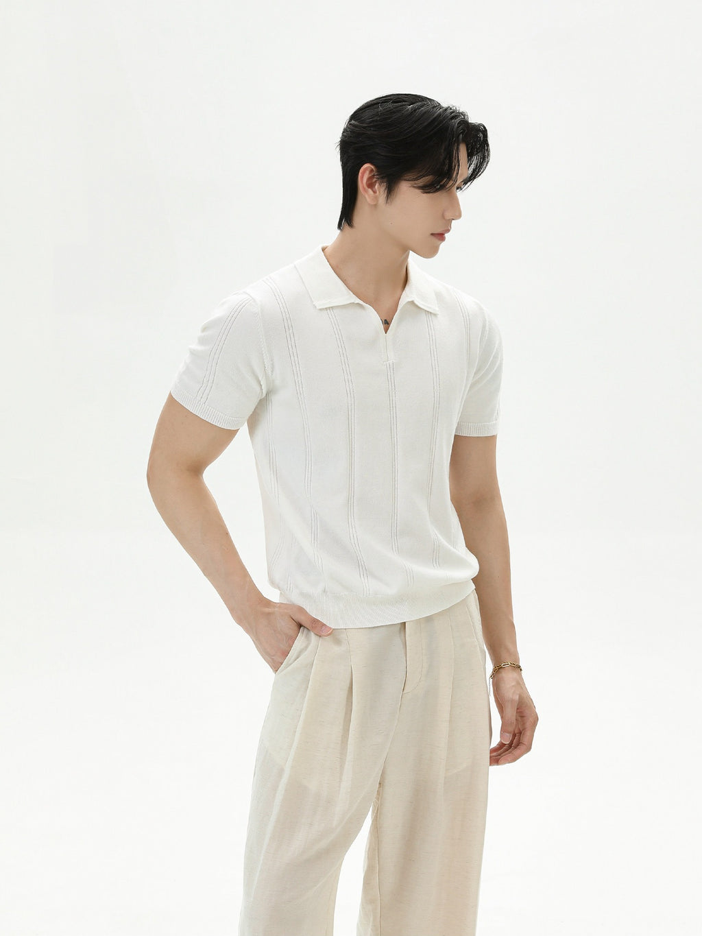BNB Vertical-Stripe Knit Polo (2color)