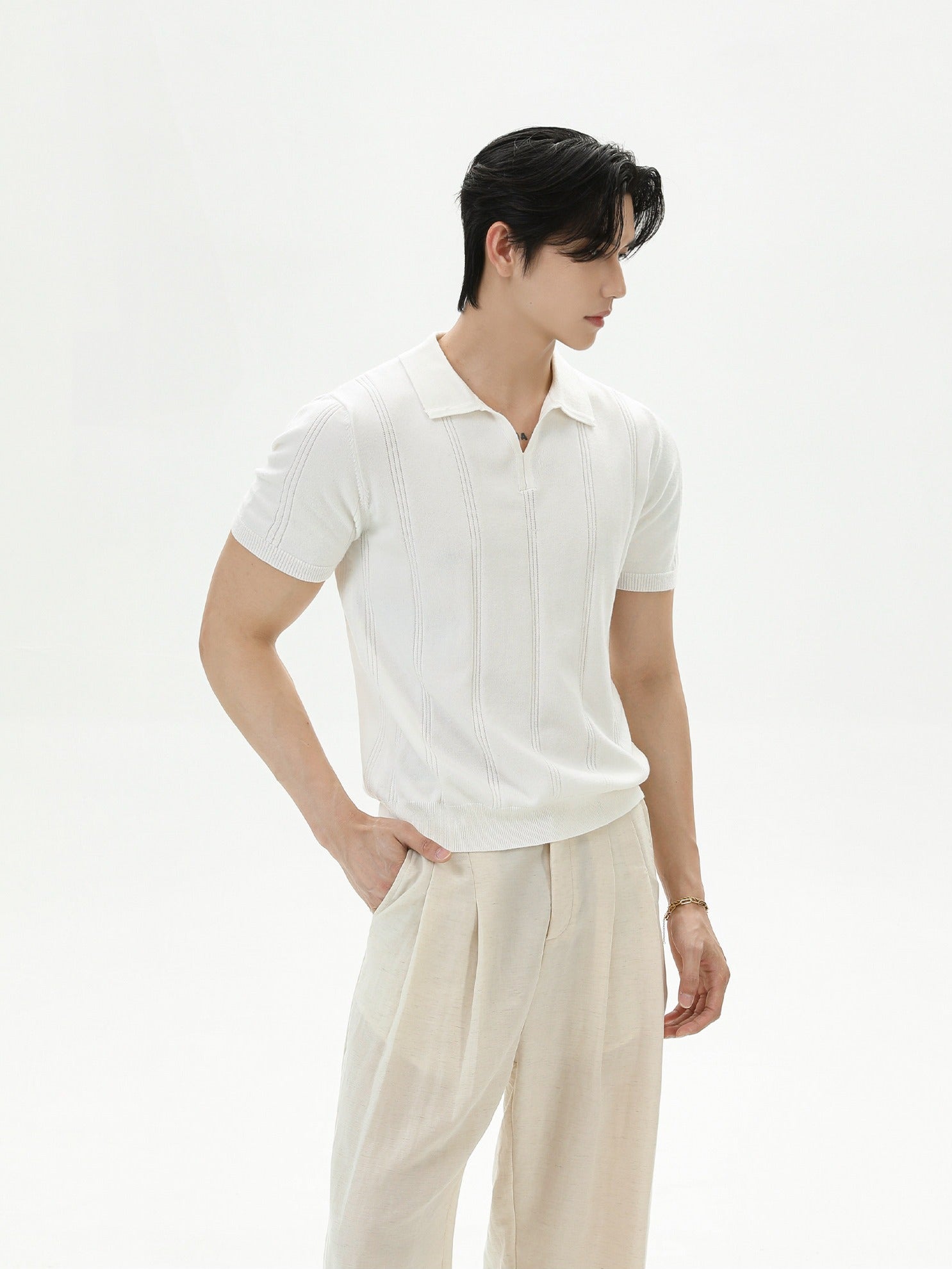 BNB Vertical-Stripe Knit Polo (2color)