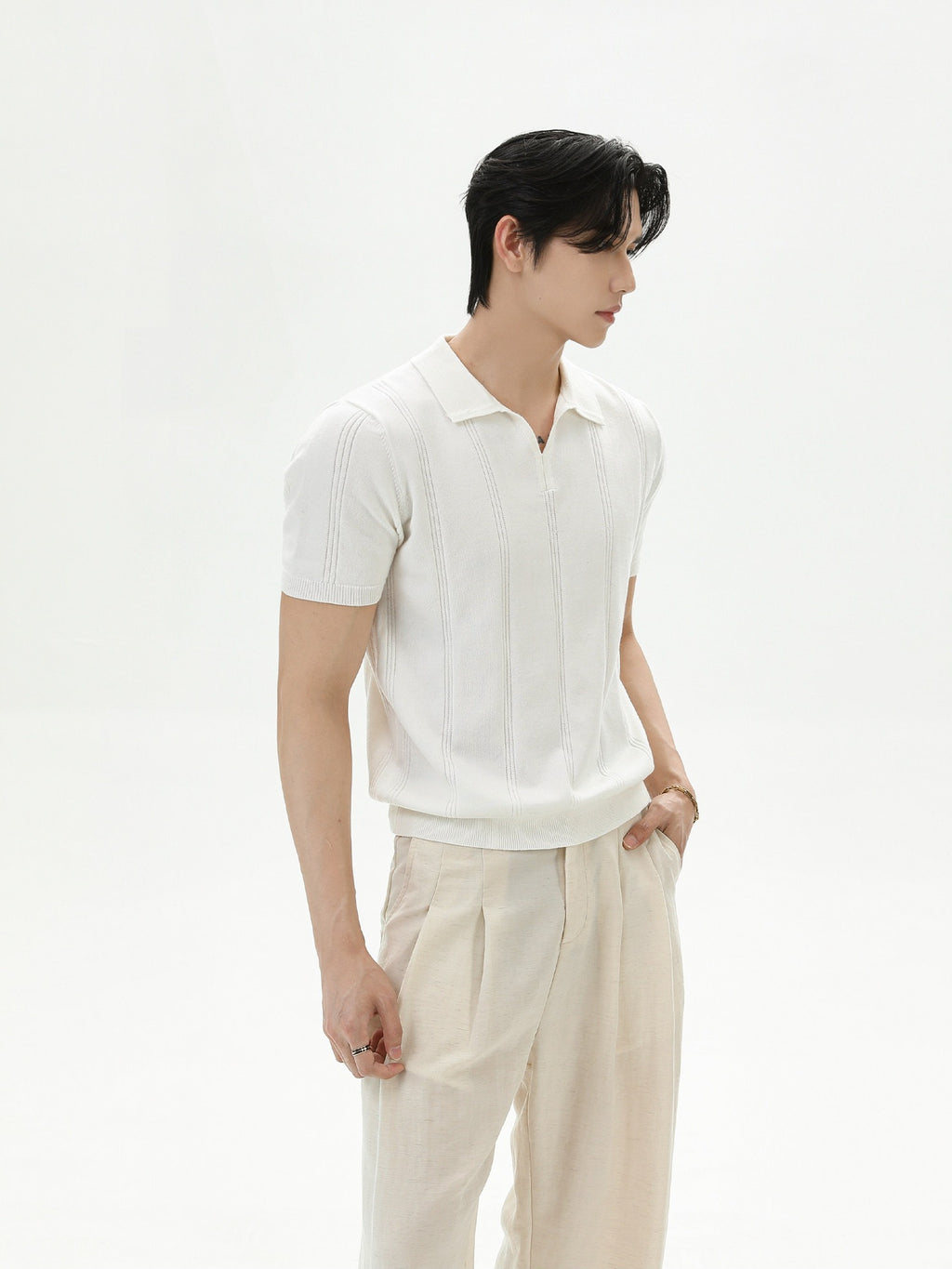 BNB Vertical-Stripe Knit Polo (2color)