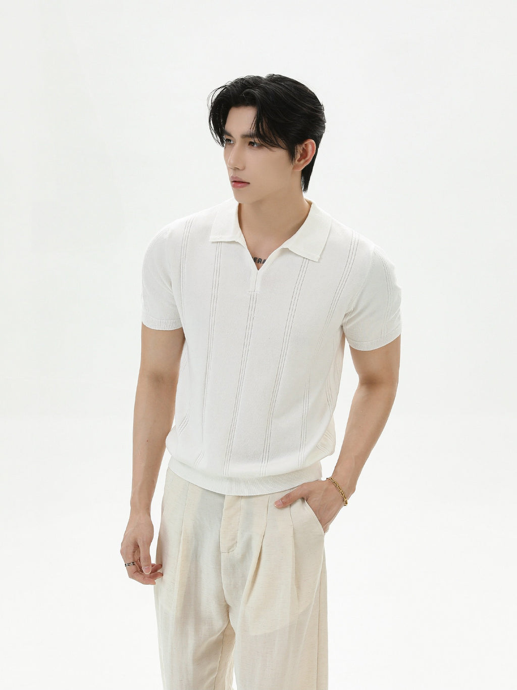 BNB Vertical-Stripe Knit Polo (2color)