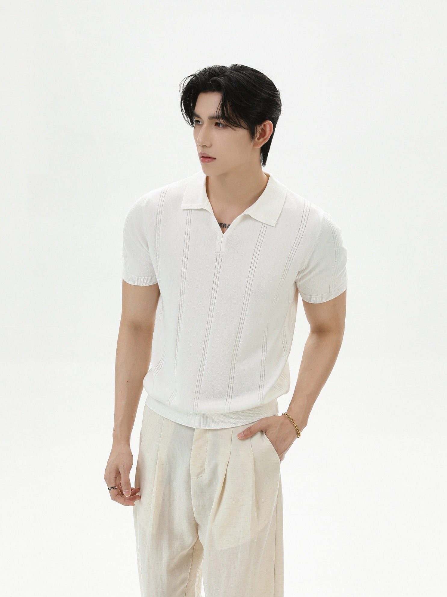 BNB Vertical-Stripe Knit Polo (2color)
