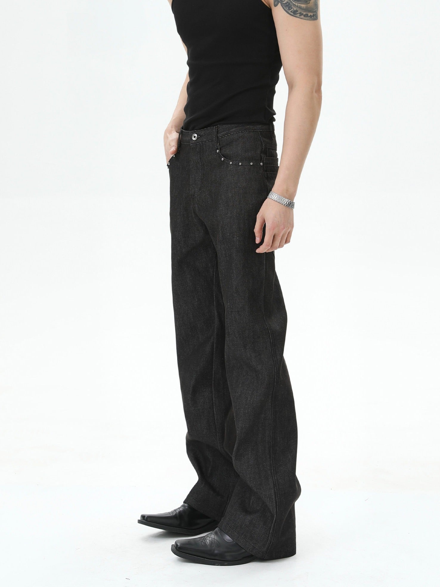 BNB Studs Rigid Texture Black Denim