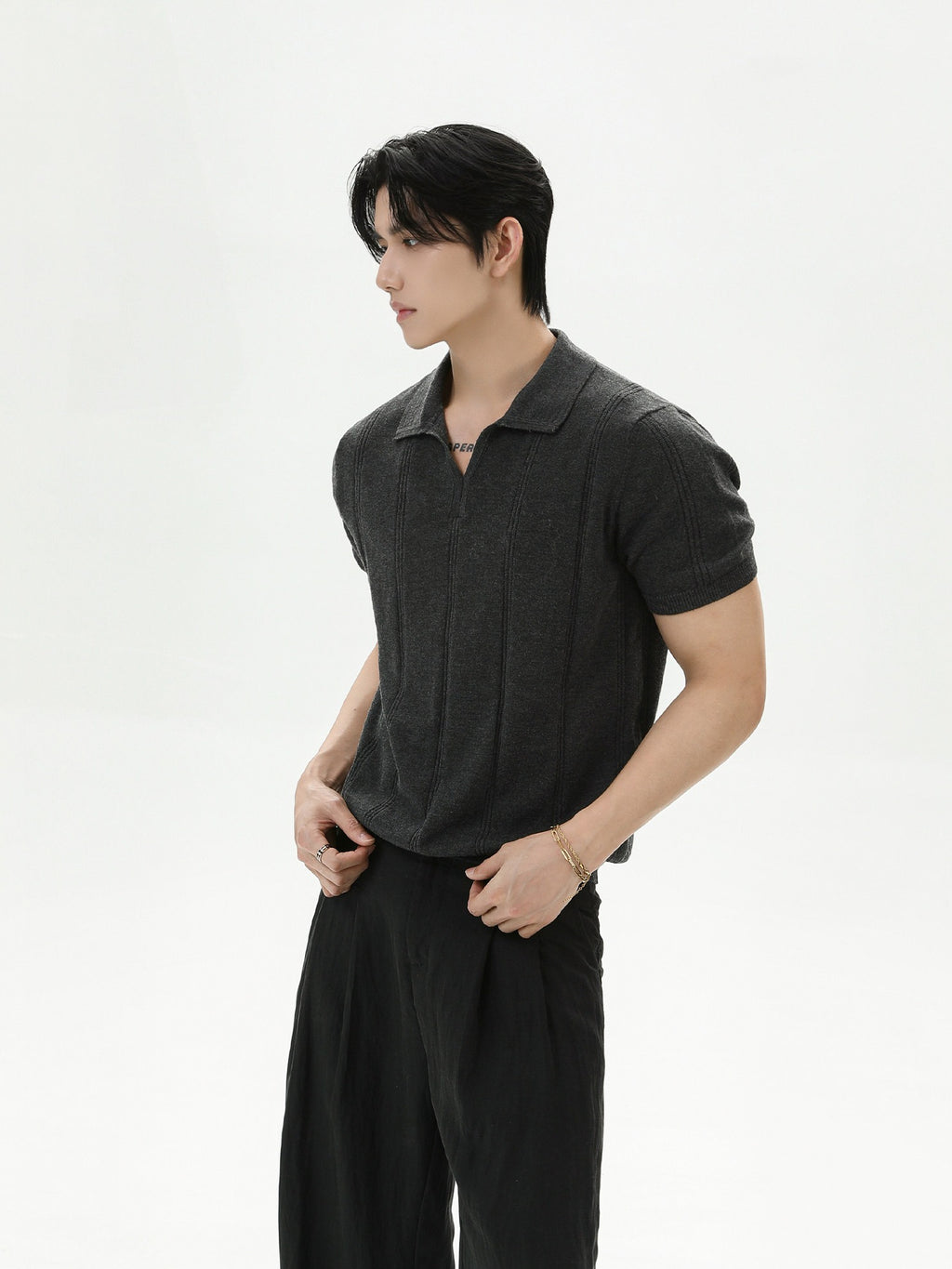 BNB Vertical-Stripe Knit Polo (2color)