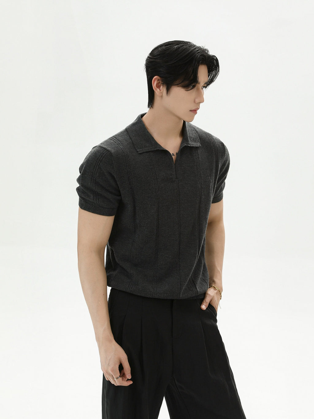 BNB Vertical-Stripe Knit Polo (2color)