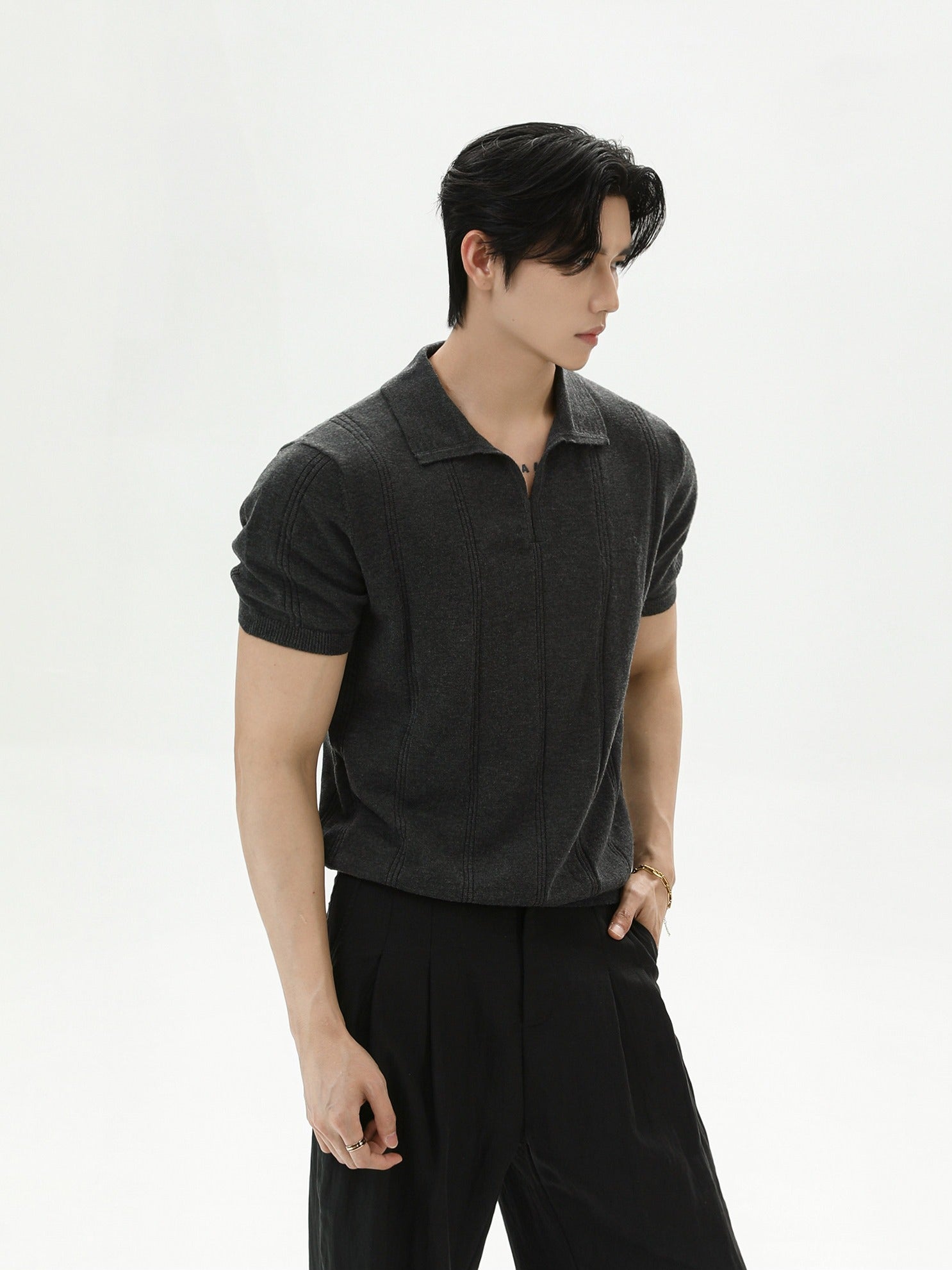 BNB Vertical-Stripe Knit Polo (2color)