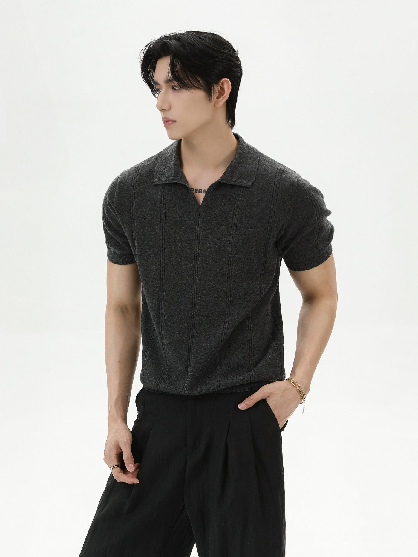 BNB Vertical-Stripe Knit Polo (2color)
