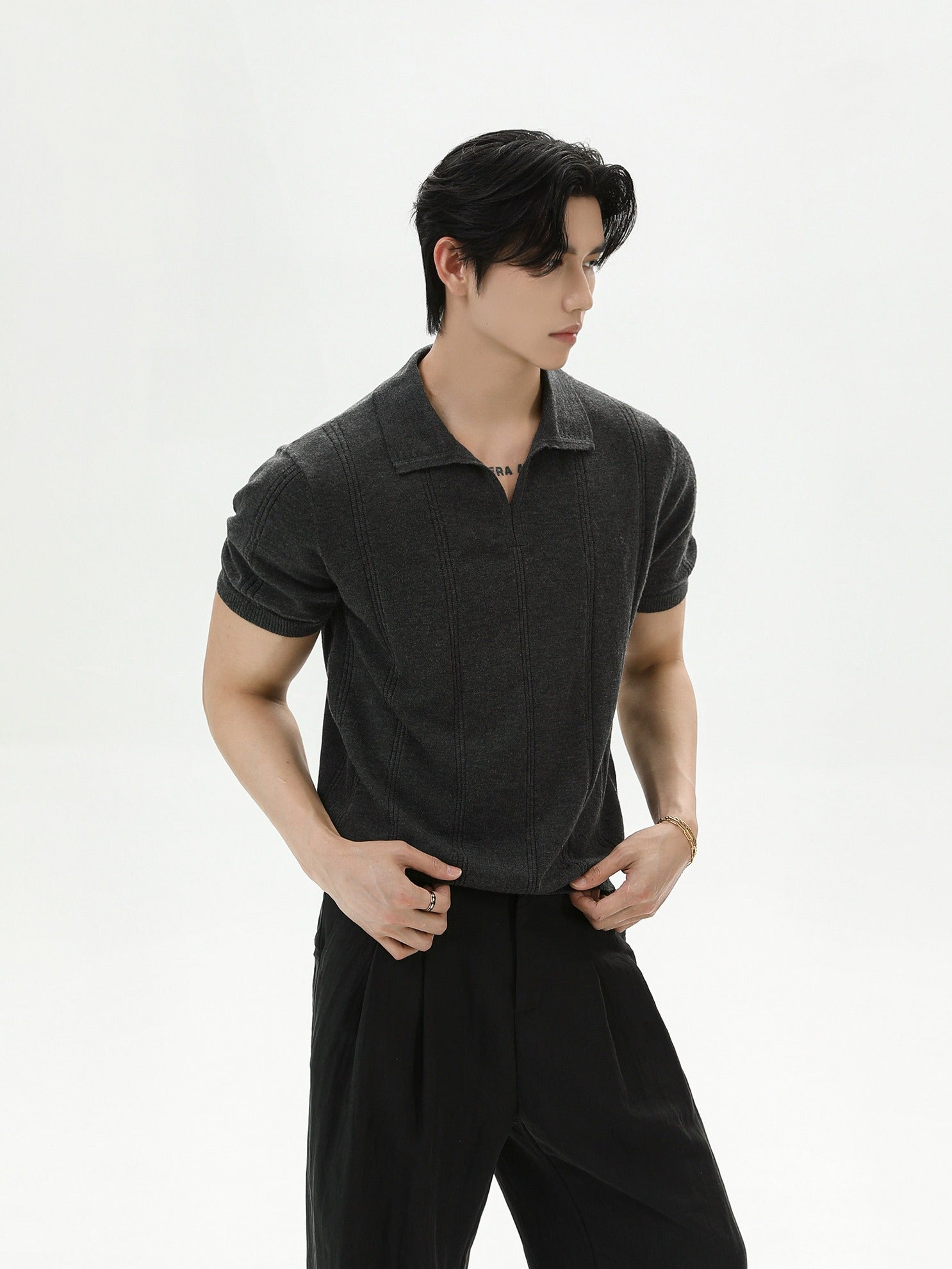 BNB Vertical-Stripe Knit Polo (2color)