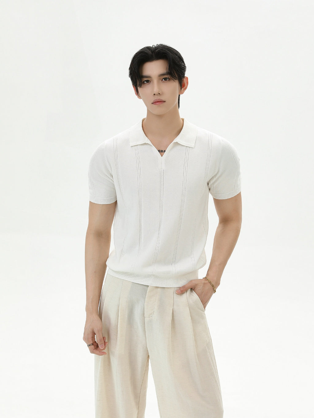 BNB Vertical-Stripe Knit Polo (2color)