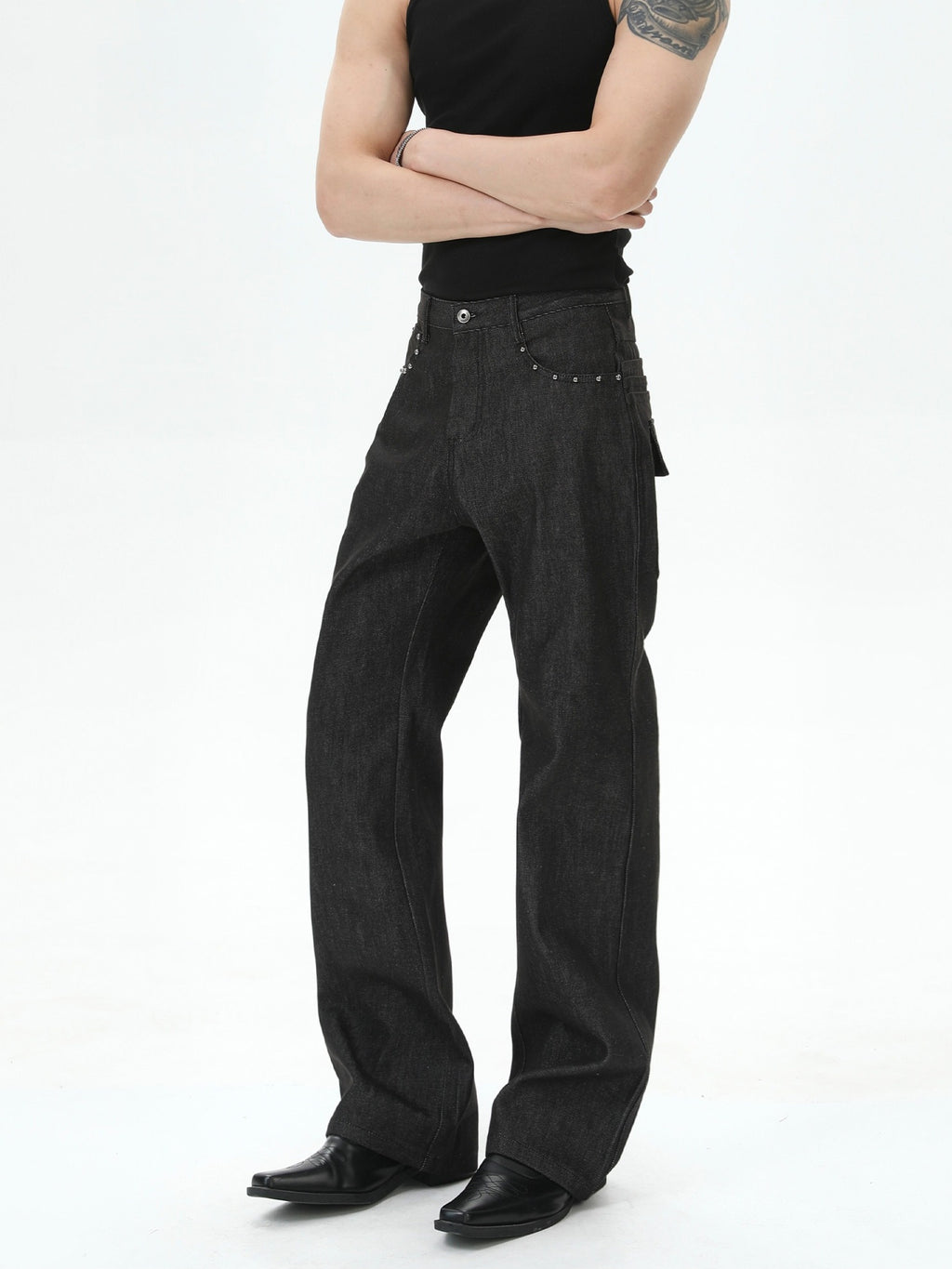 BNB Studs Rigid Texture Black Denim