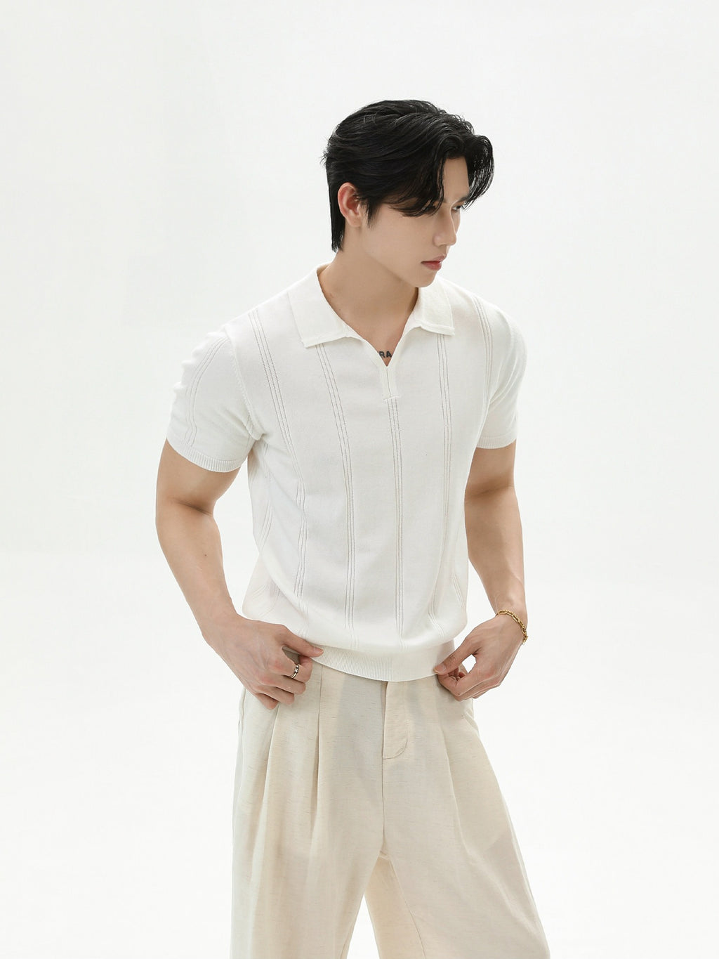 BNB Vertical-Stripe Knit Polo (2color)