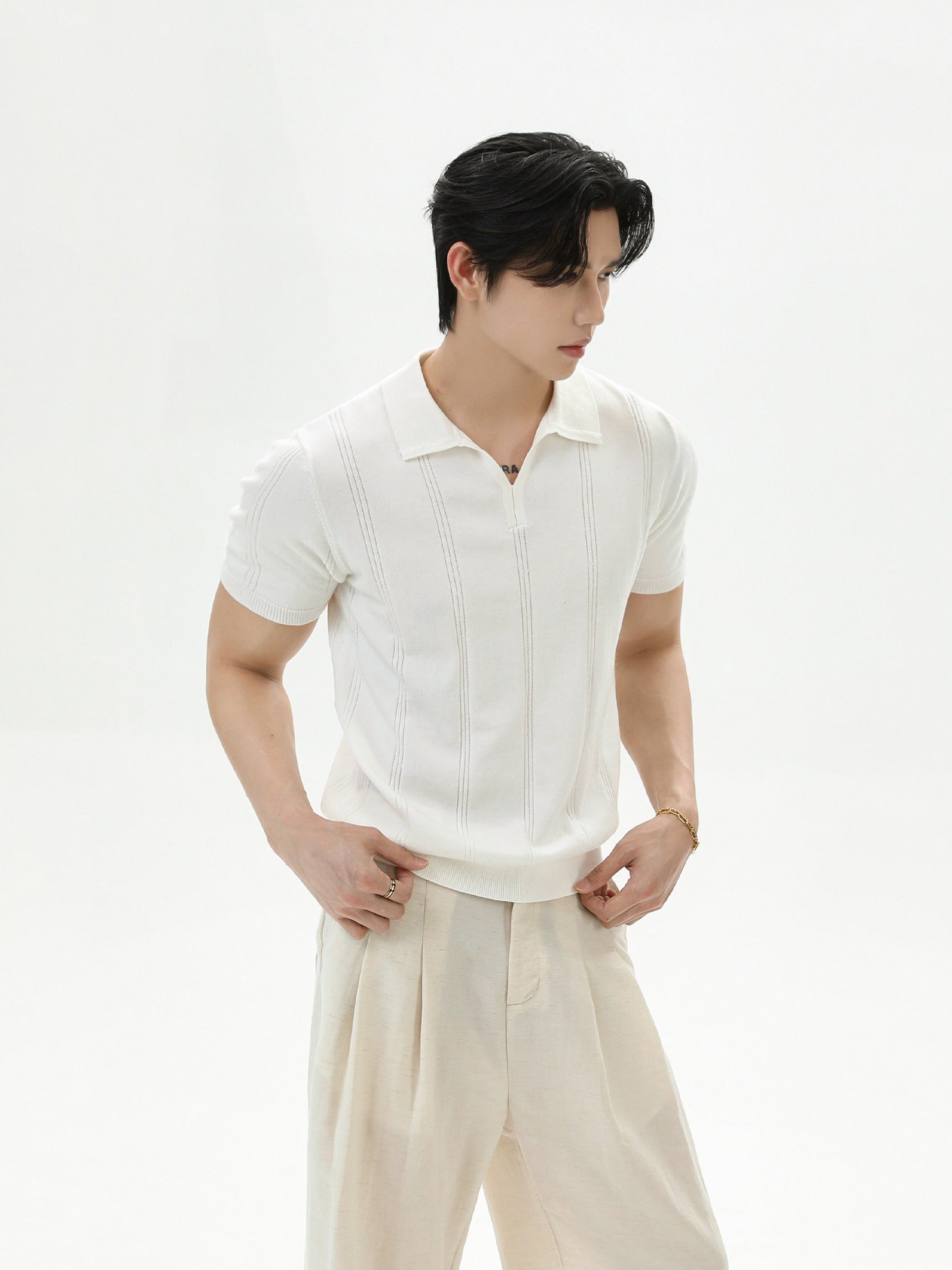 BNB Vertical-Stripe Knit Polo (2color)