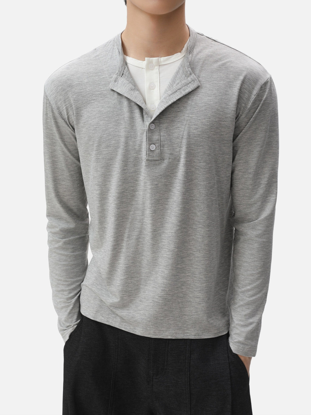 BNB Layered Henley Long Sleeve (2colors)