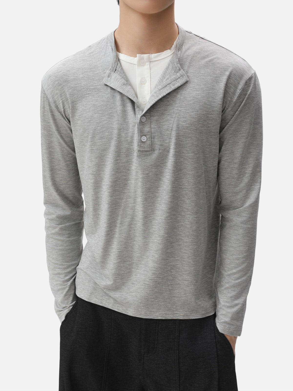 BNB Layered Henley Long Sleeve (2colors)
