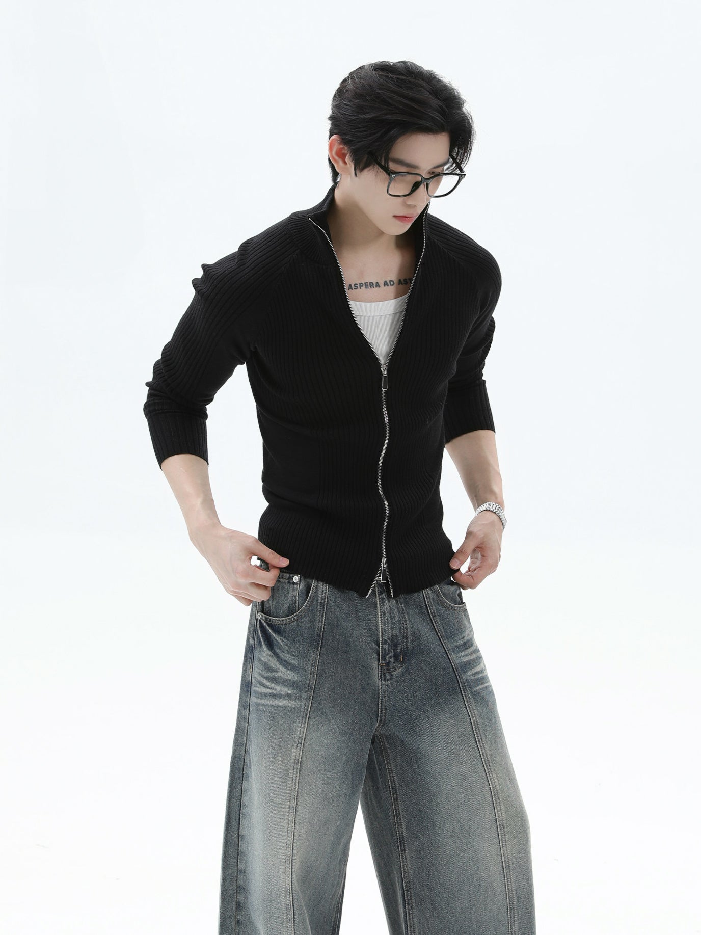 BNB Perfect Rib Zip Stund Collar Knit (3color)