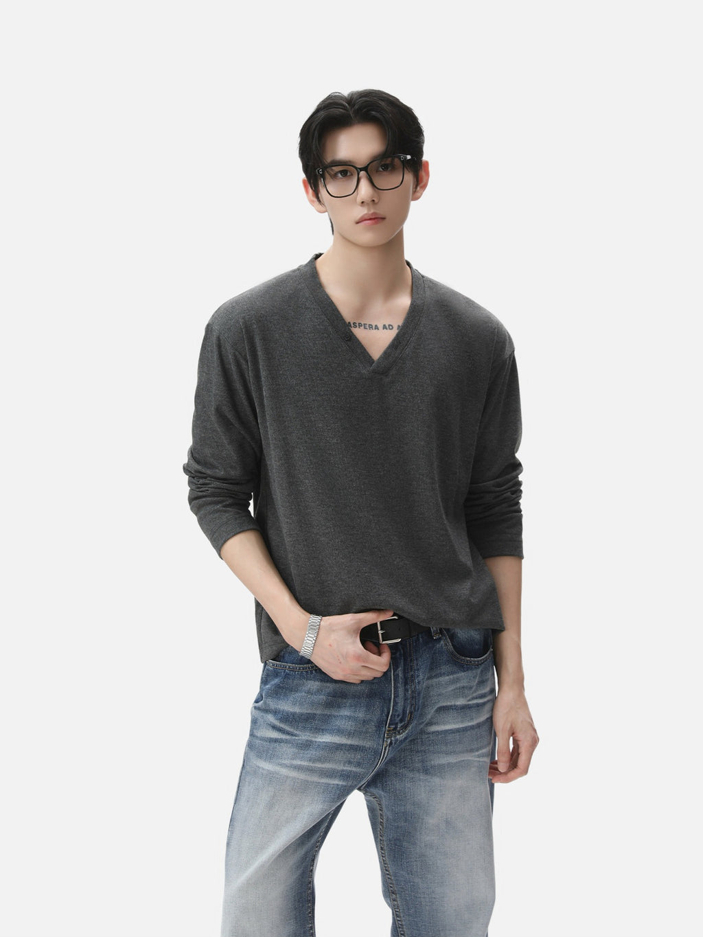 BNB Drape Relax V-Neck Long Sleeve (2colors)