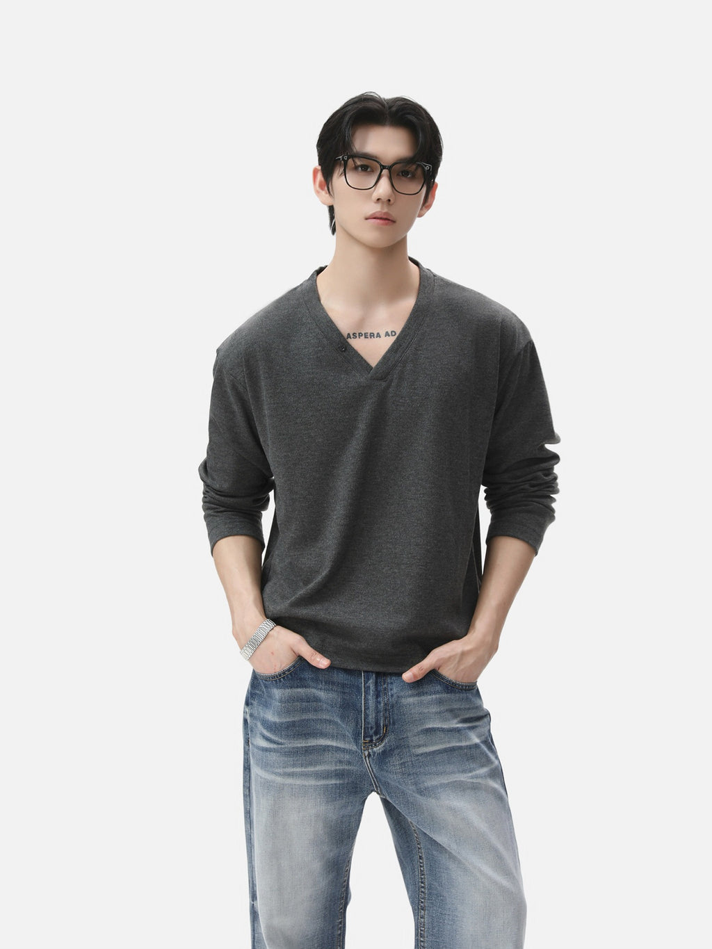 BNB Drape Relax V-Neck Long Sleeve (2colors)