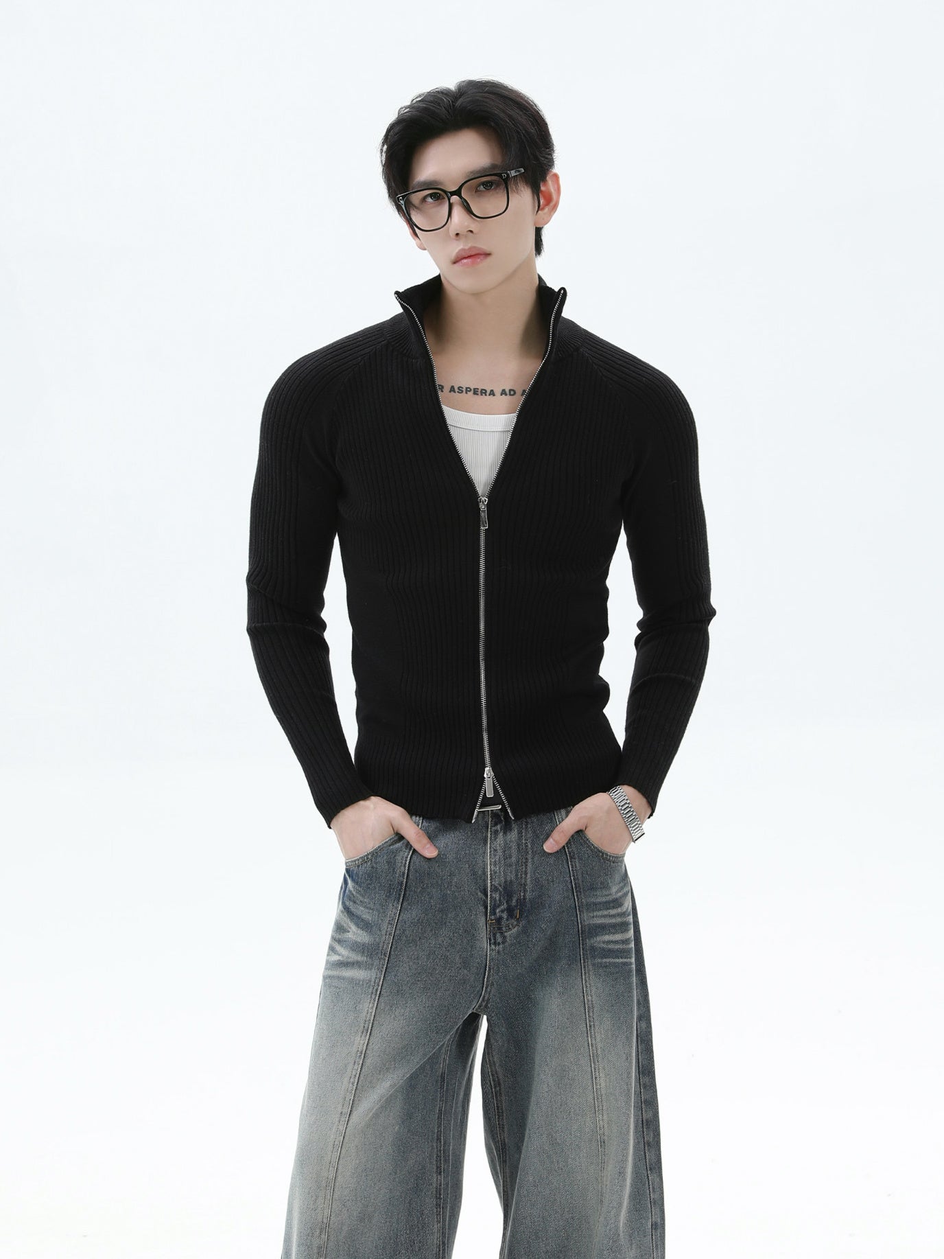 BNB Perfect Rib Zip Stund Collar Knit (3color)