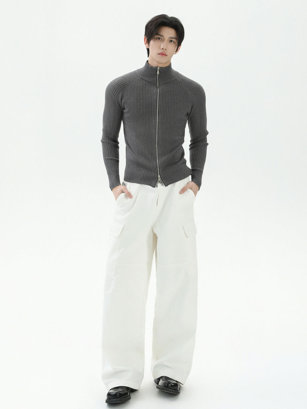 BNB Perfect Rib Zip Stund Collar Knit (3color)