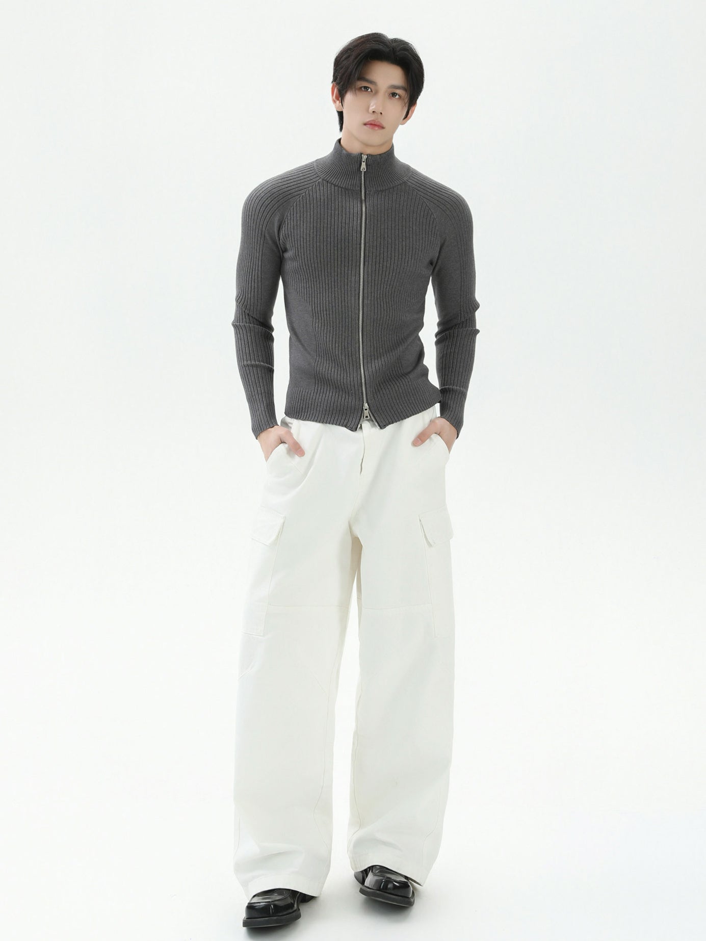 BNB Perfect Rib Zip Stund Collar Knit (3color)