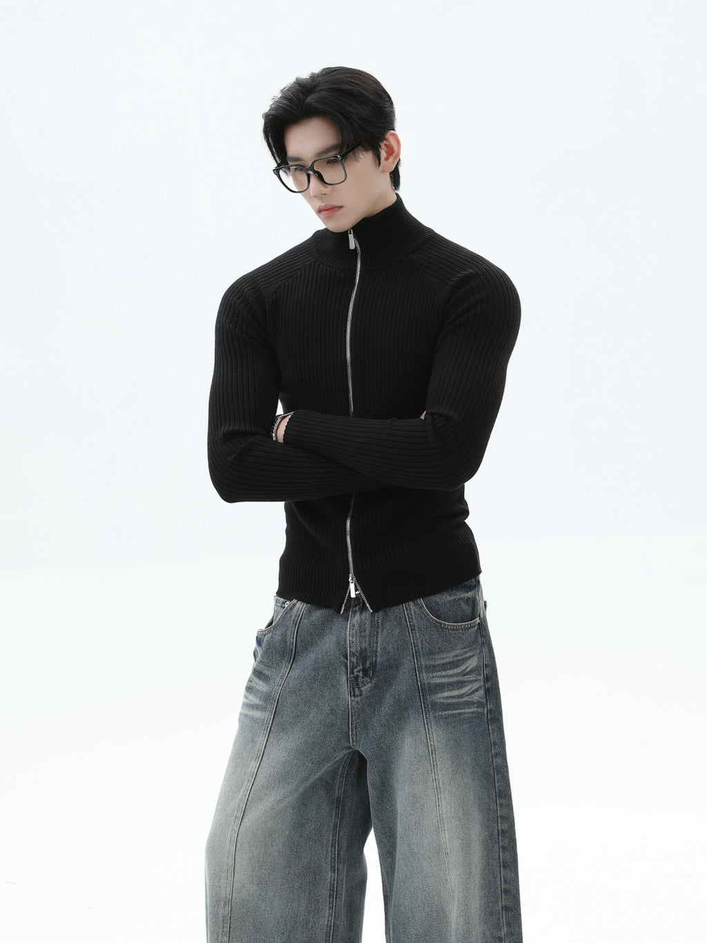 BNB Perfect Rib Zip Stund Collar Knit (3color)