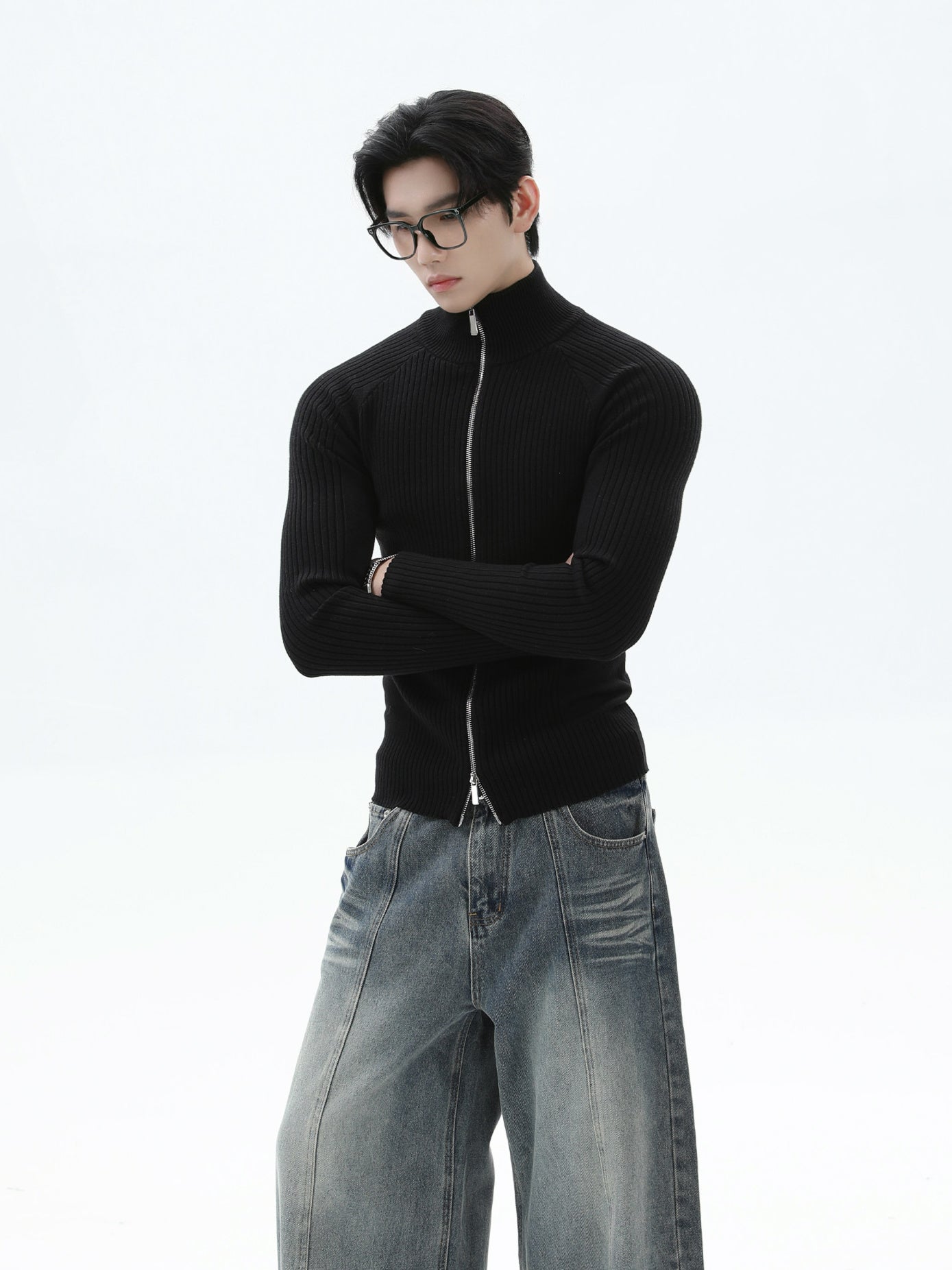 BNB Perfect Rib Zip Stund Collar Knit (3color)