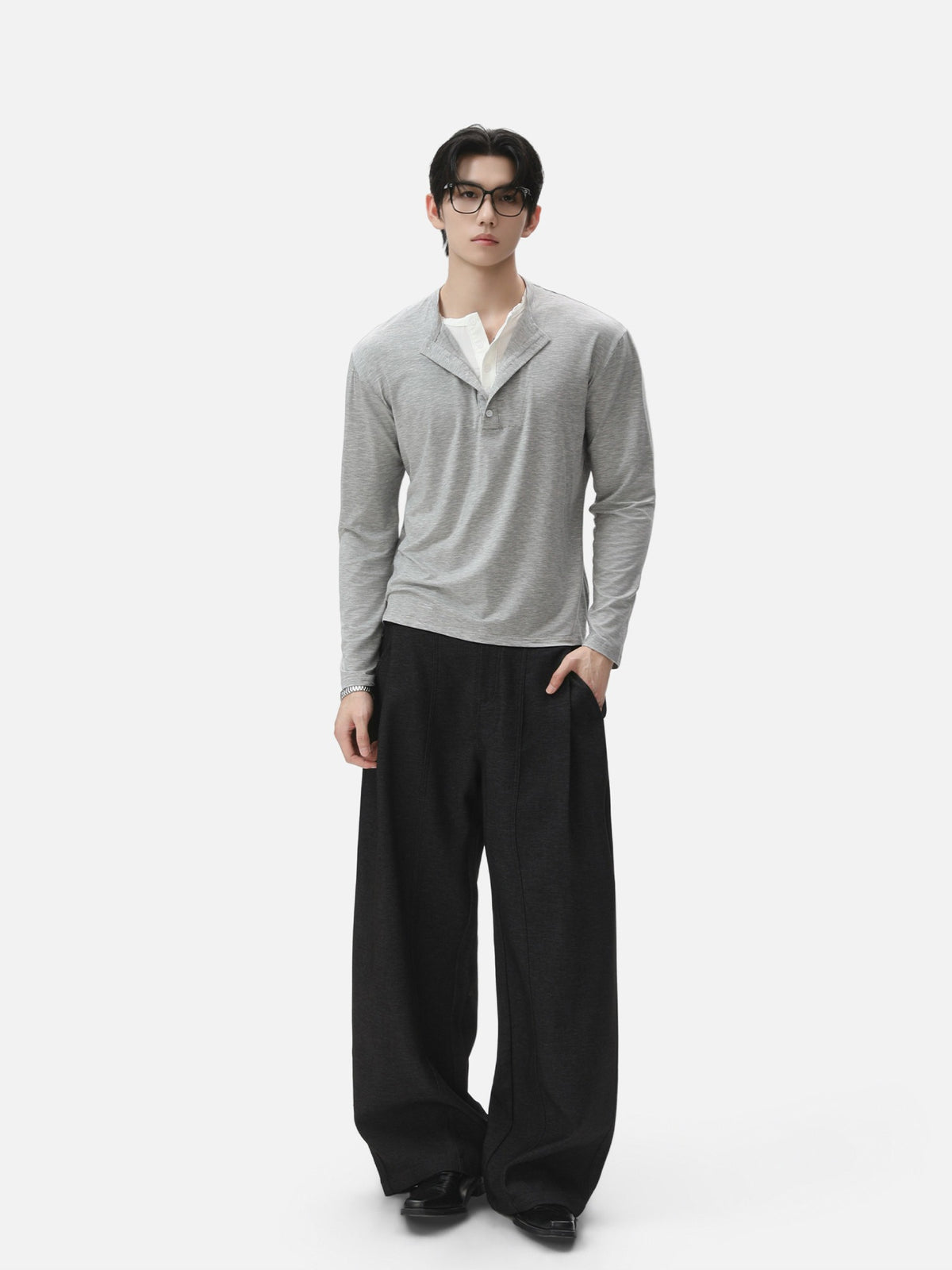 BNB Layered Henley Long Sleeve (2colors)