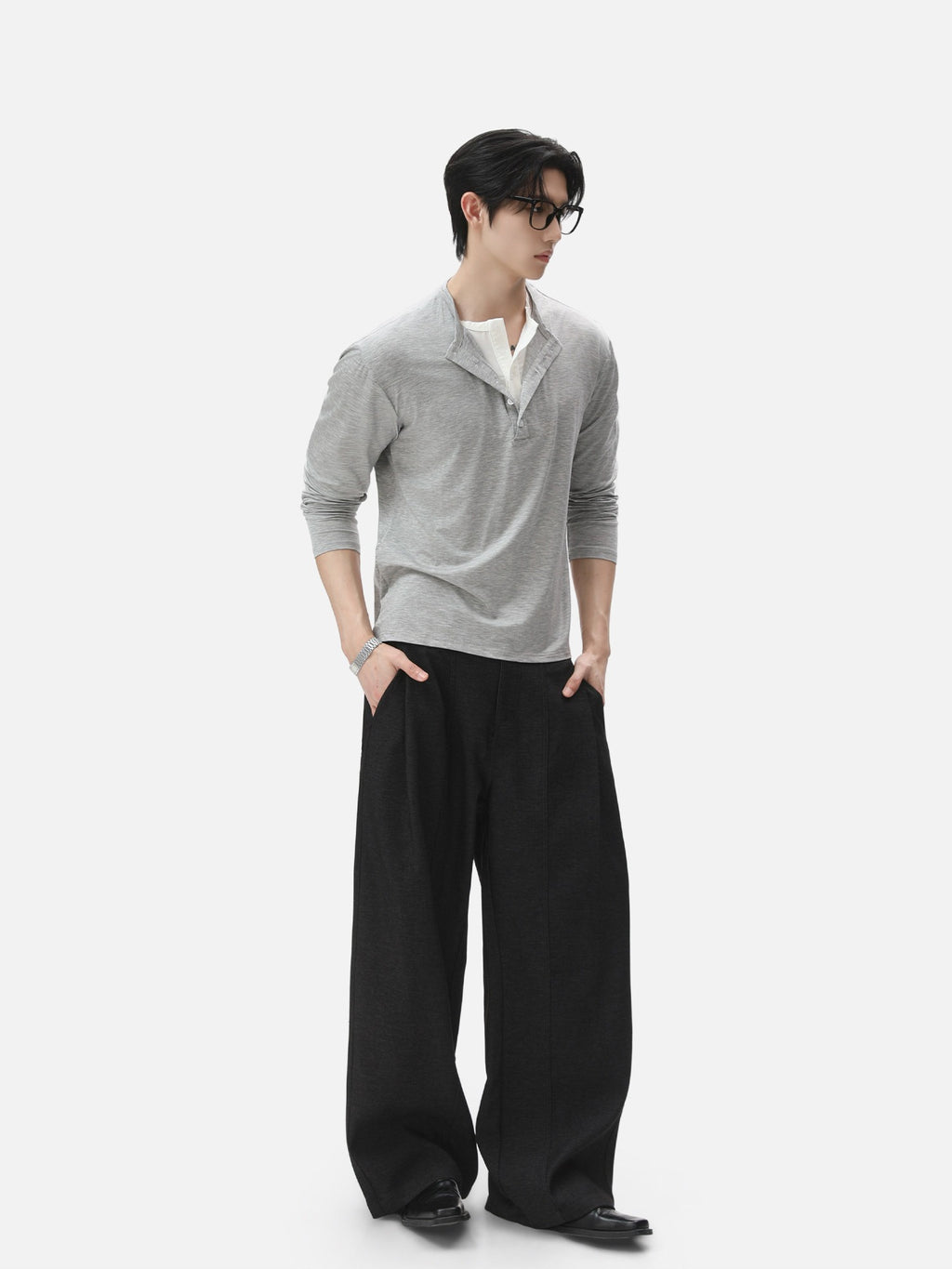 BNB Layered Henley Long Sleeve (2colors)