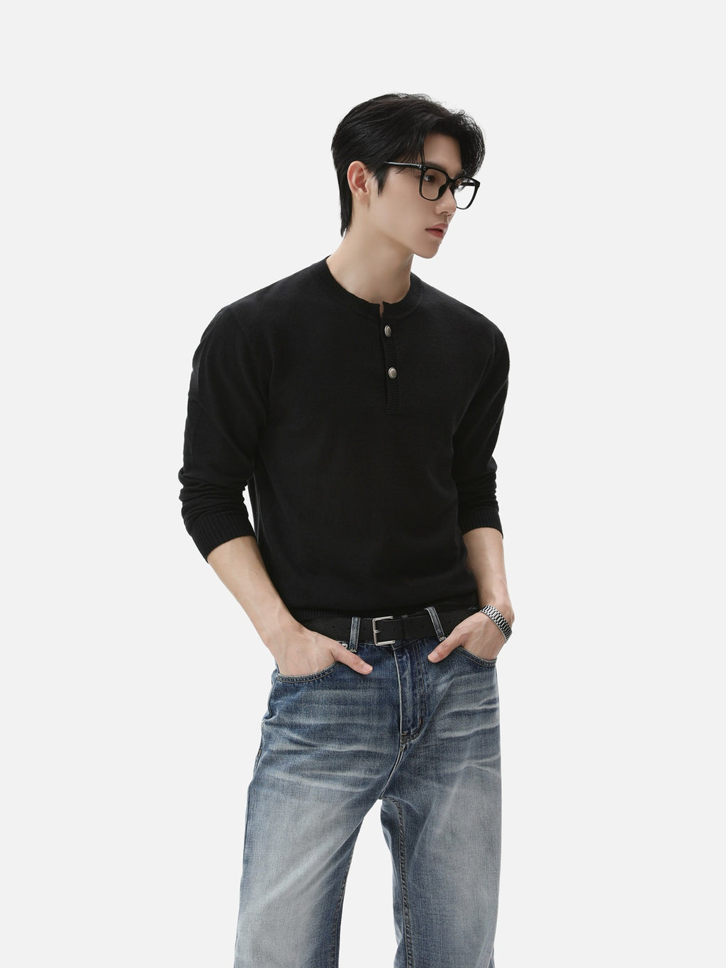 BNB Frame-Drape Knit Henley (3colors)