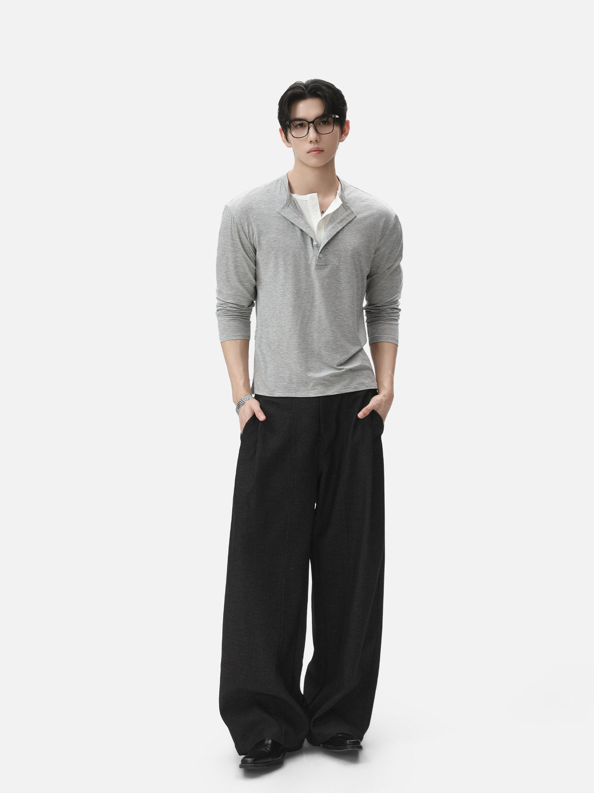 BNB Layered Henley Long Sleeve (2colors)