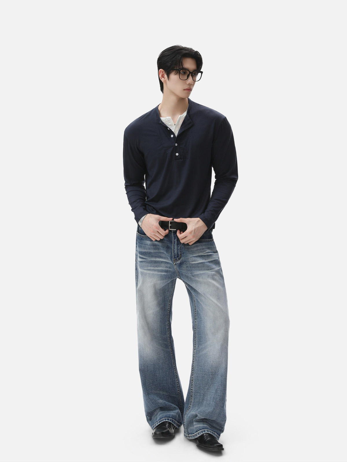 BNB Layered Henley Long Sleeve (2colors)