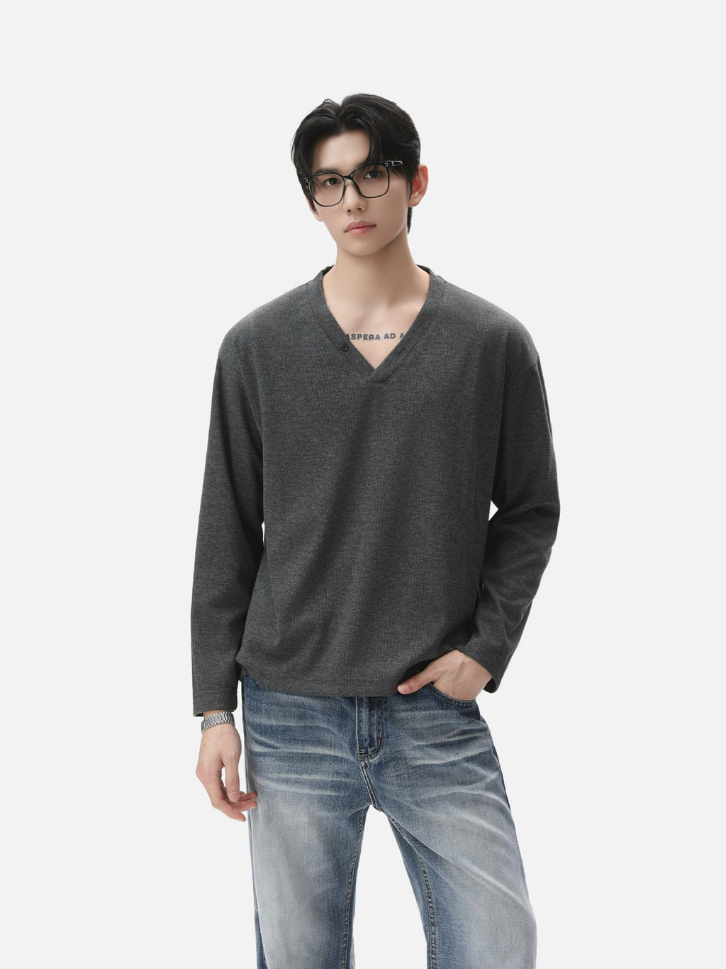 BNB Drape Relax V-Neck Long Sleeve (2colors)