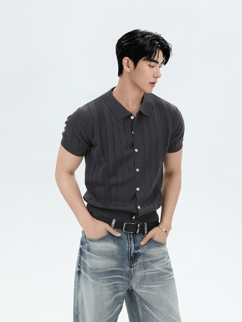 BNB Vertical Ribbed Knit Polo (3color)