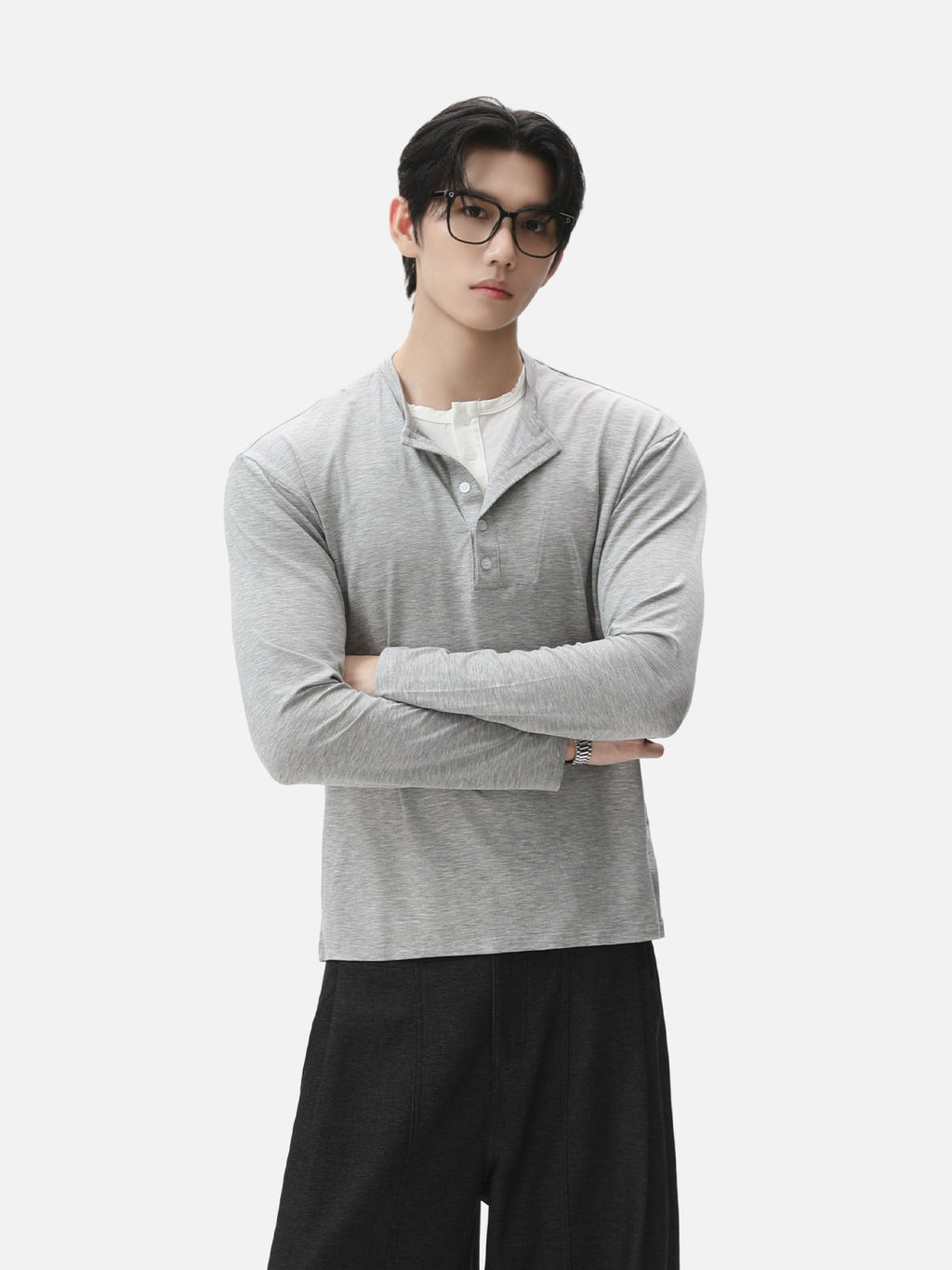 BNB Layered Henley Long Sleeve (2colors)