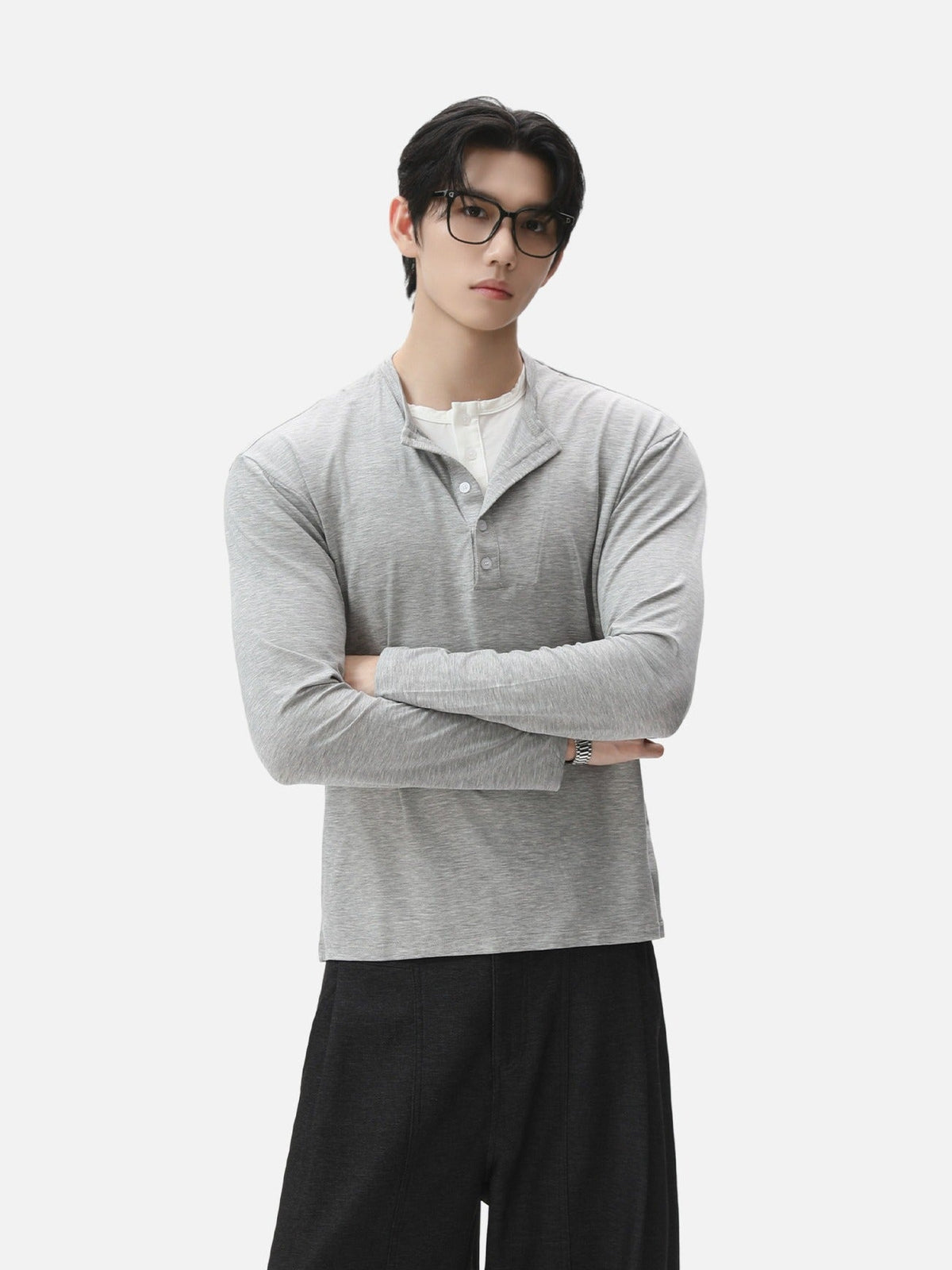 BNB Layered Henley Long Sleeve (2colors)