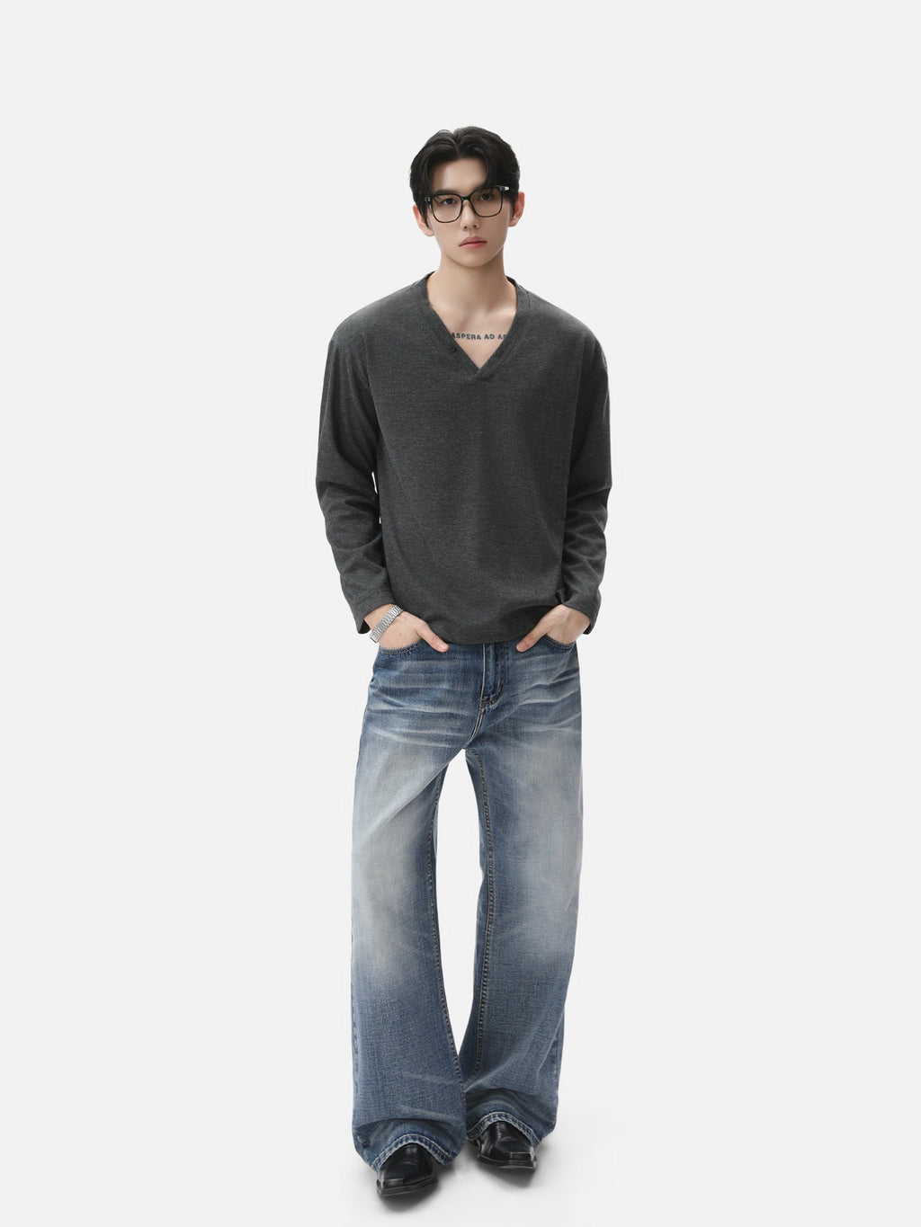 BNB Drape Relax V-Neck Long Sleeve (2colors)