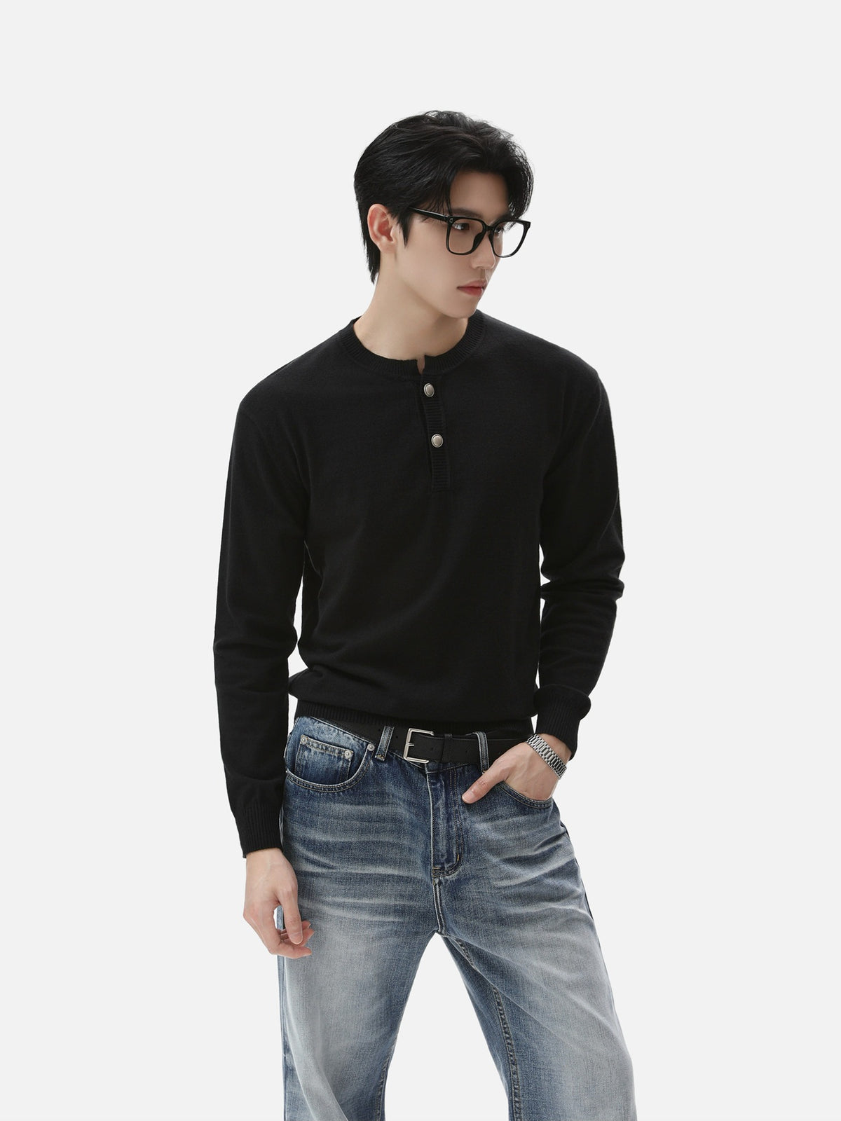 BNB Frame-Drape Knit Henley (3colors)