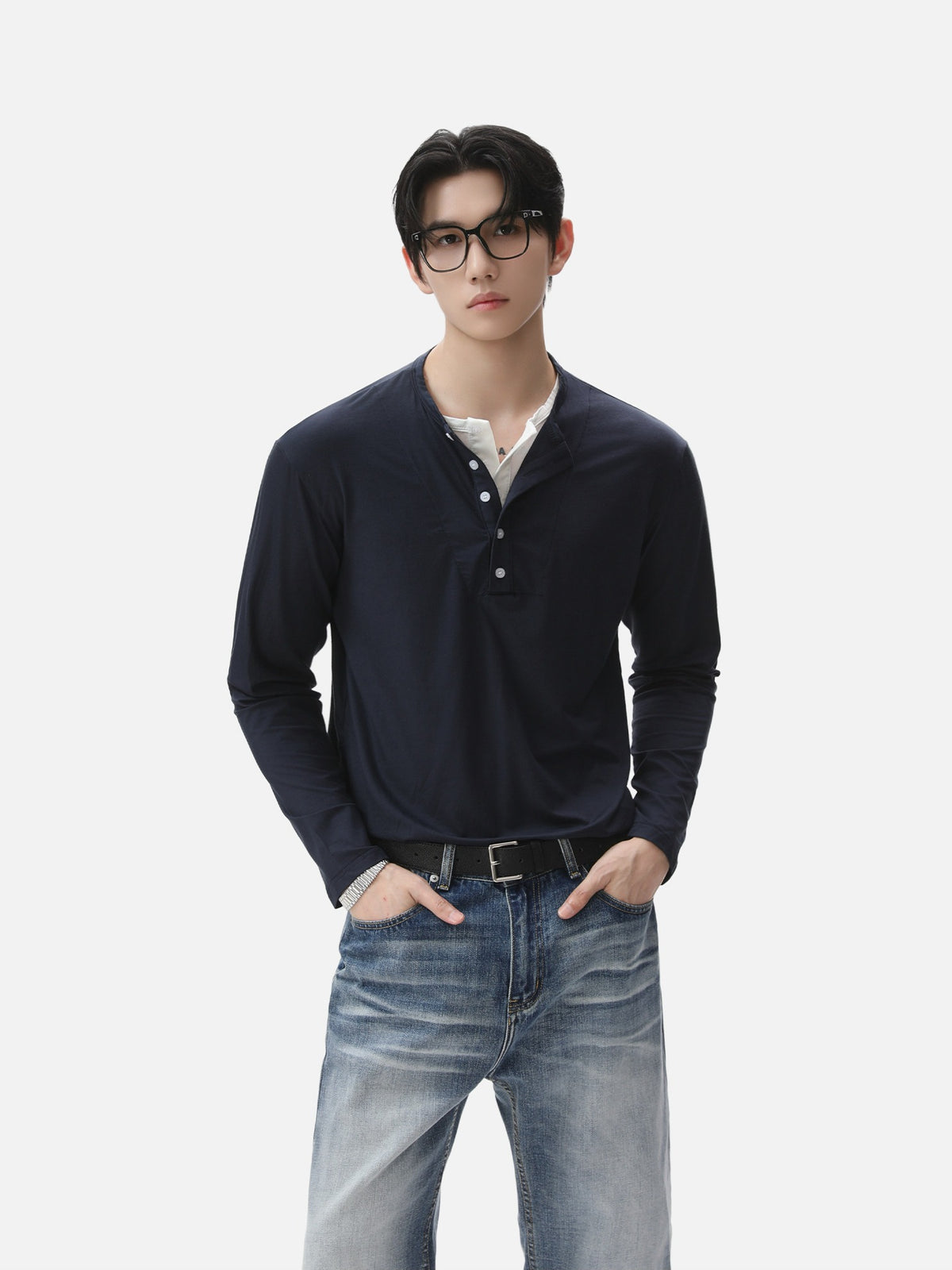 BNB Layered Henley Long Sleeve (2colors)