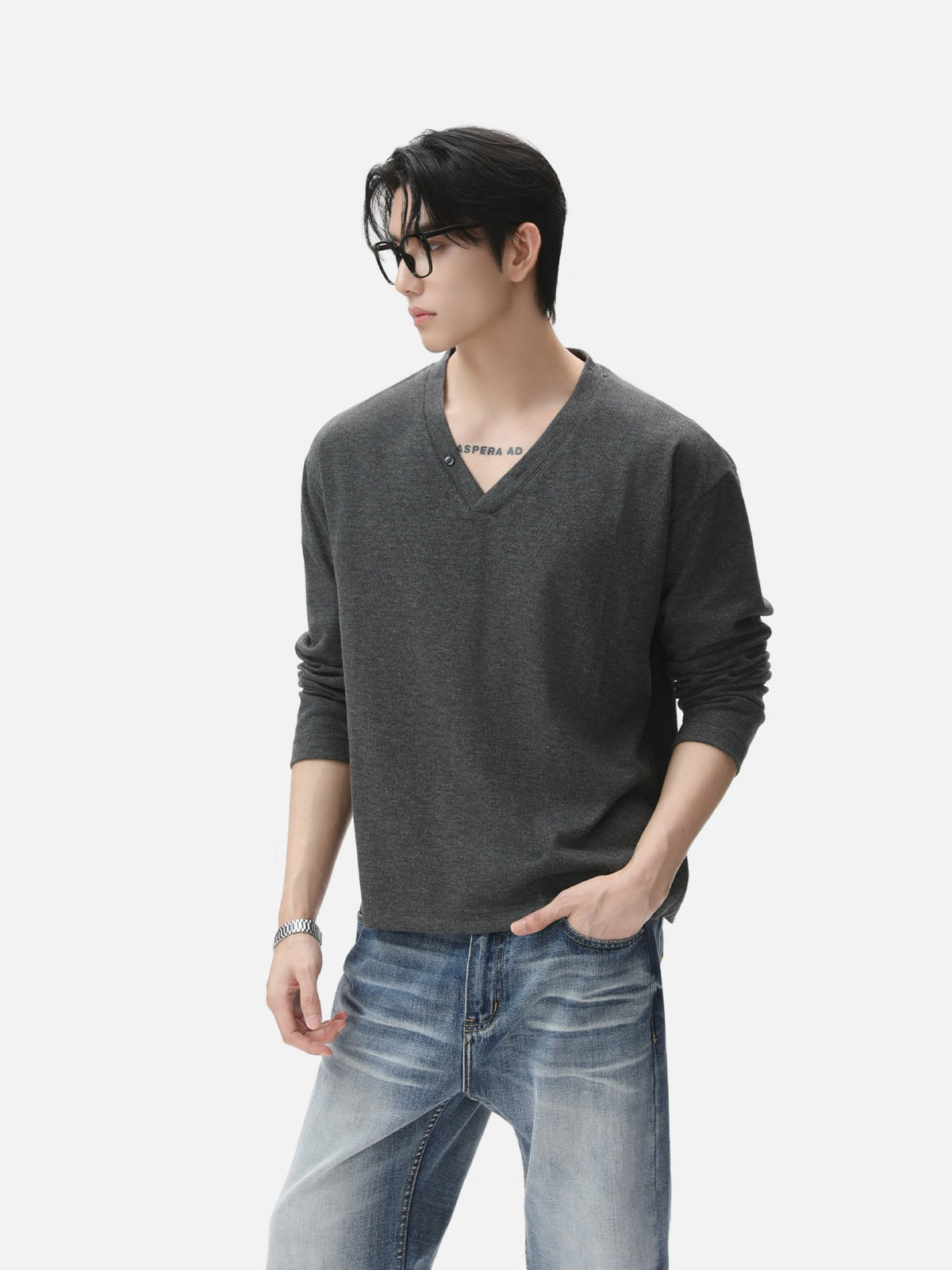BNB Drape Relax V-Neck Long Sleeve (2colors)