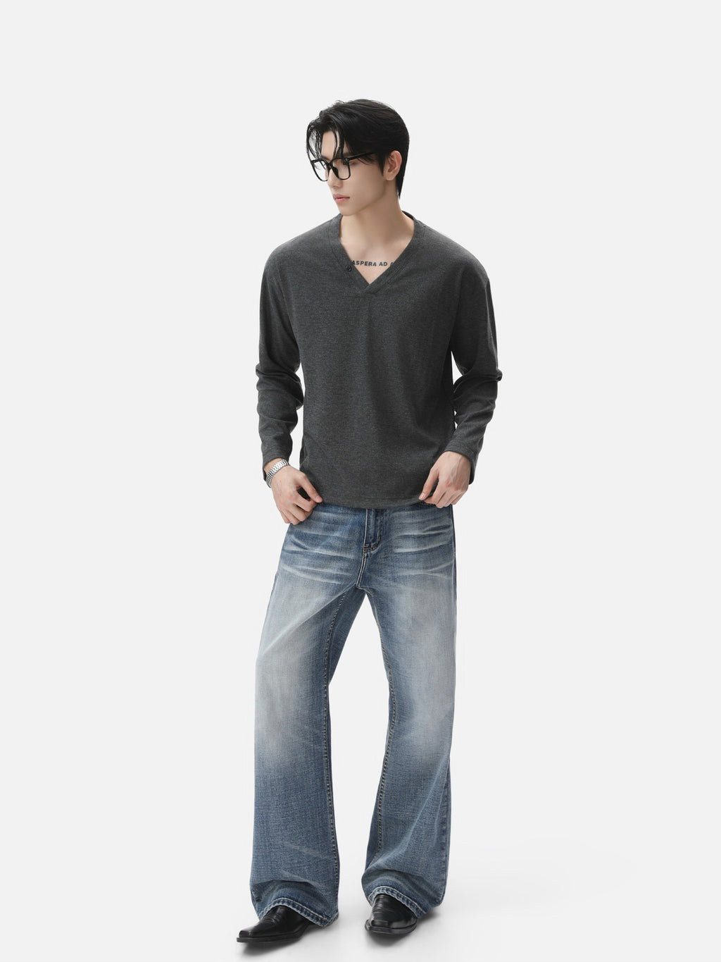 BNB Drape Relax V-Neck Long Sleeve (2colors)