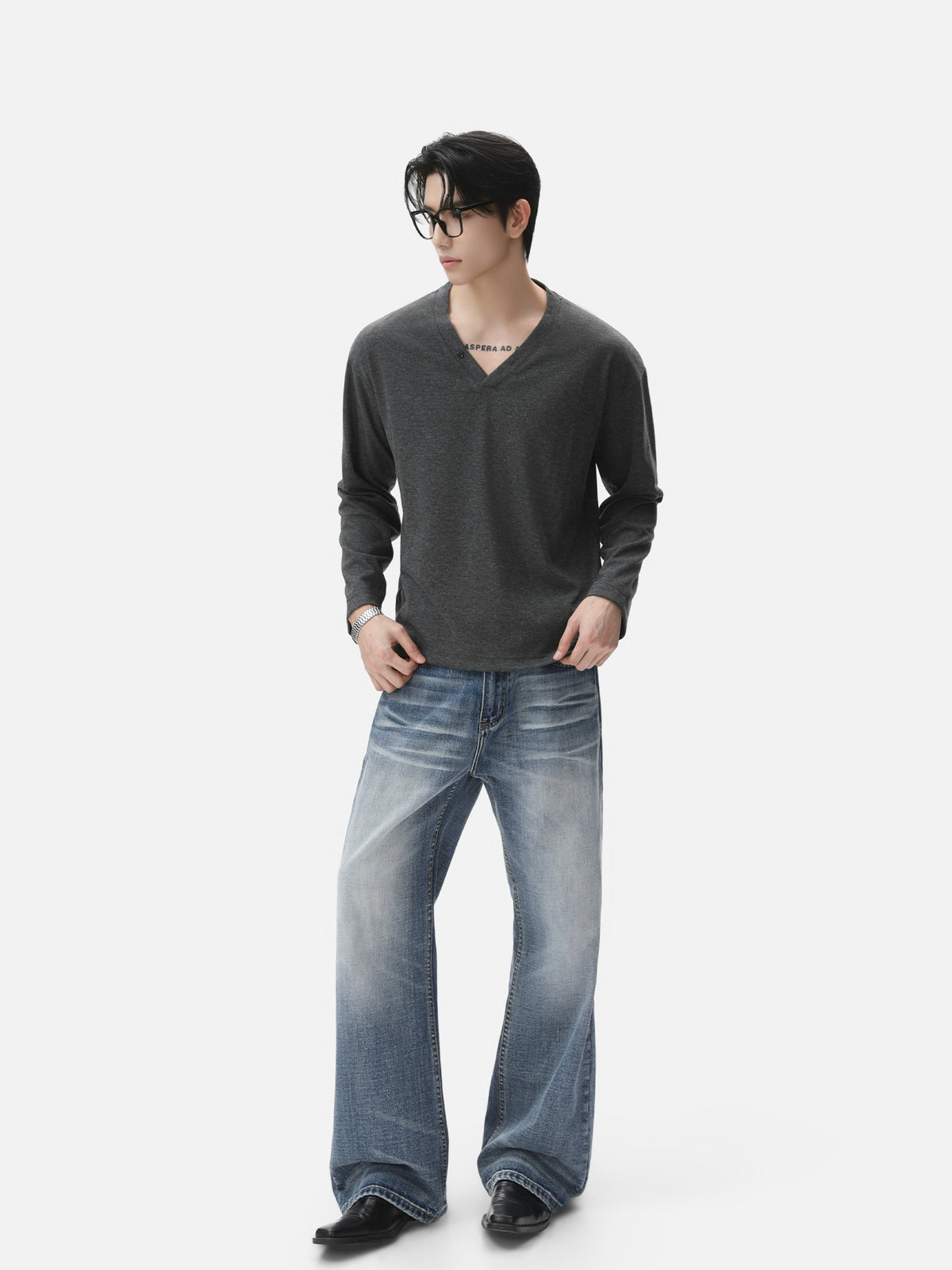 BNB Drape Relax V-Neck Long Sleeve (2colors)