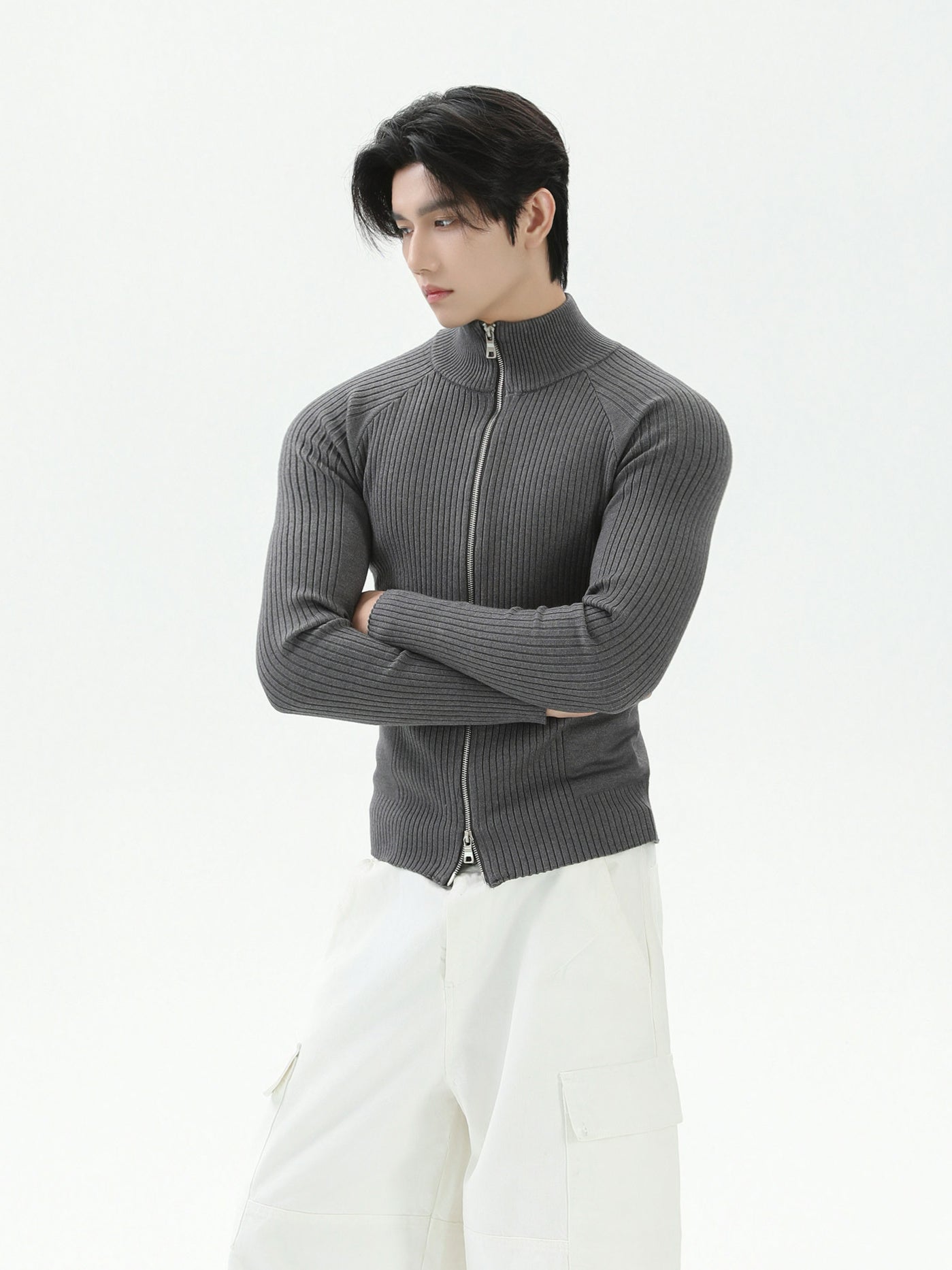 BNB Perfect Rib Zip Stund Collar Knit (3color)