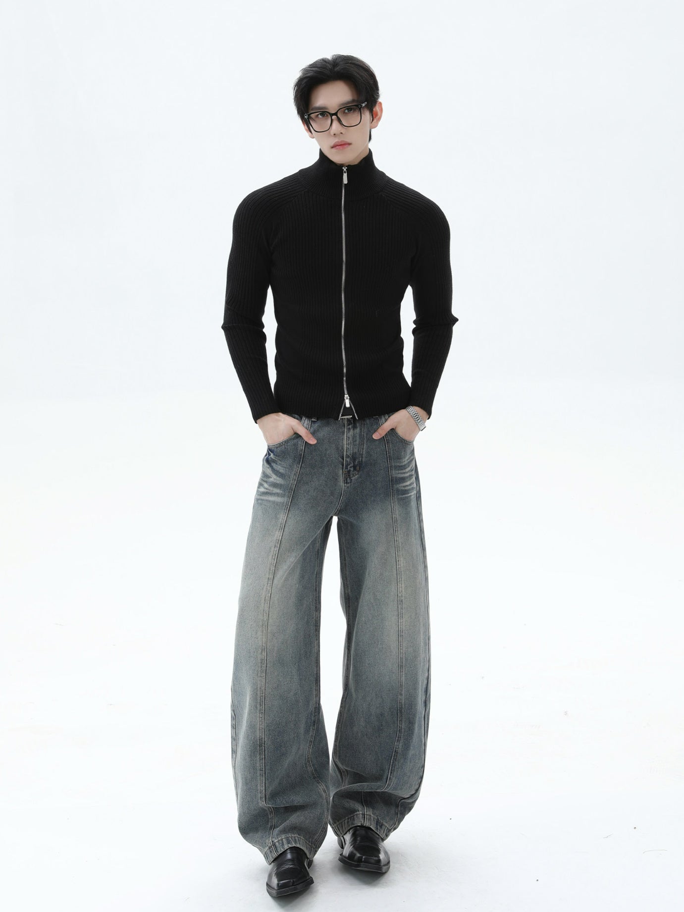 BNB Perfect Rib Zip Stund Collar Knit (3color)