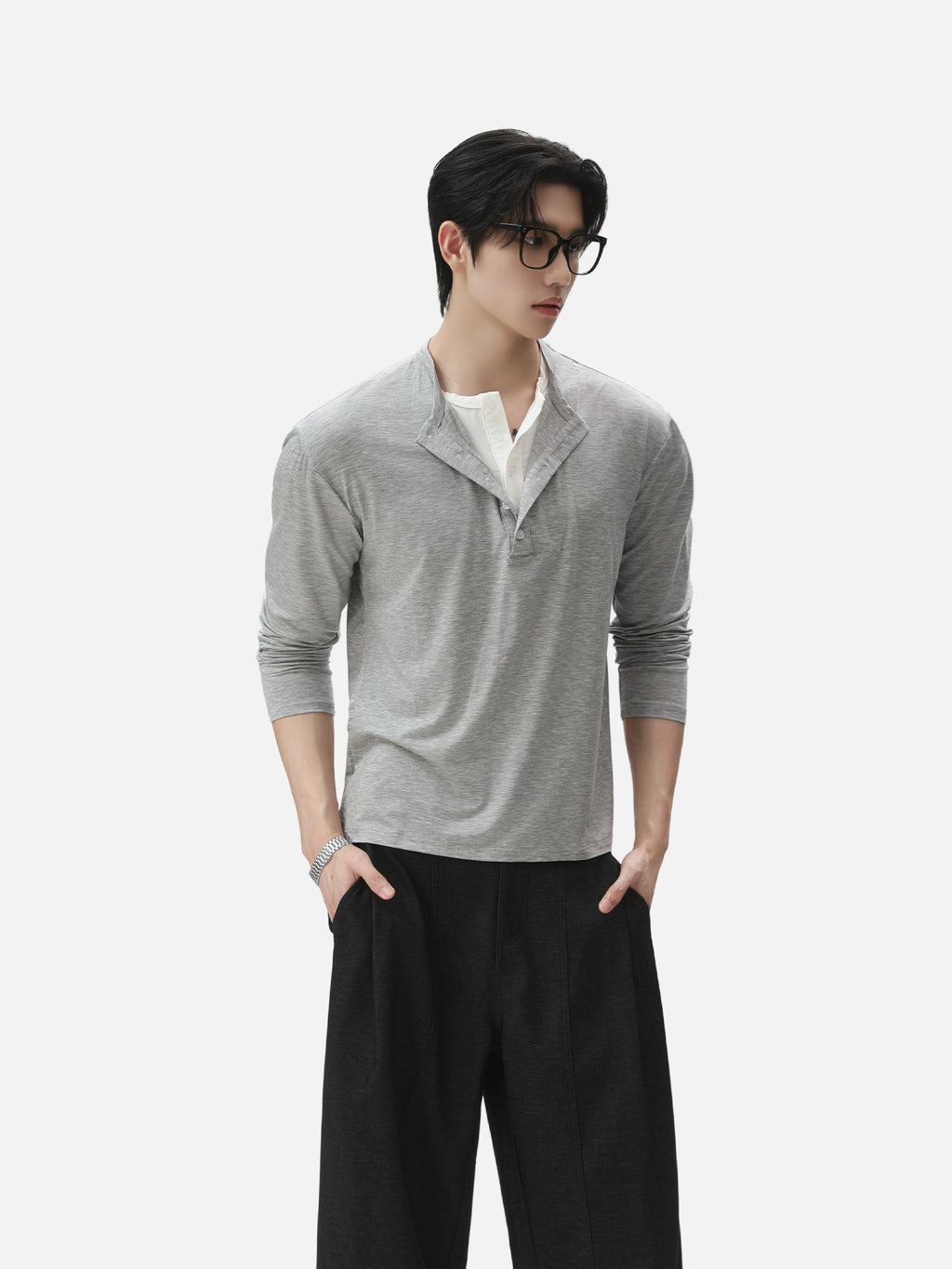 BNB Layered Henley Long Sleeve (2colors)