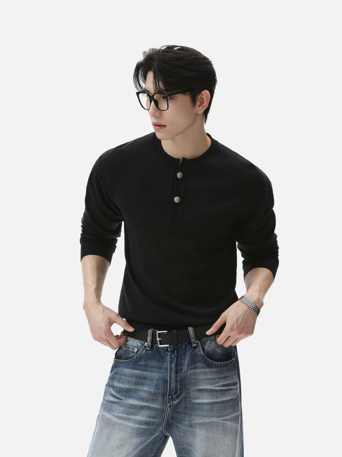 BNB Frame-Drape Knit Henley (3colors)