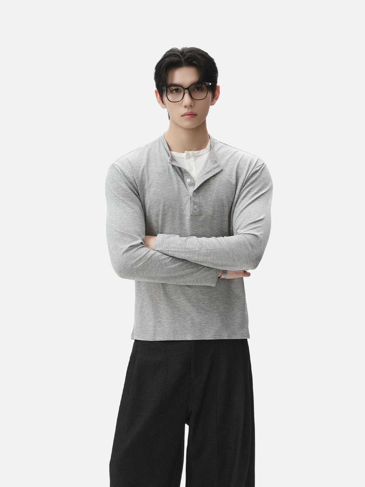 BNB Layered Henley Long Sleeve (2colors)