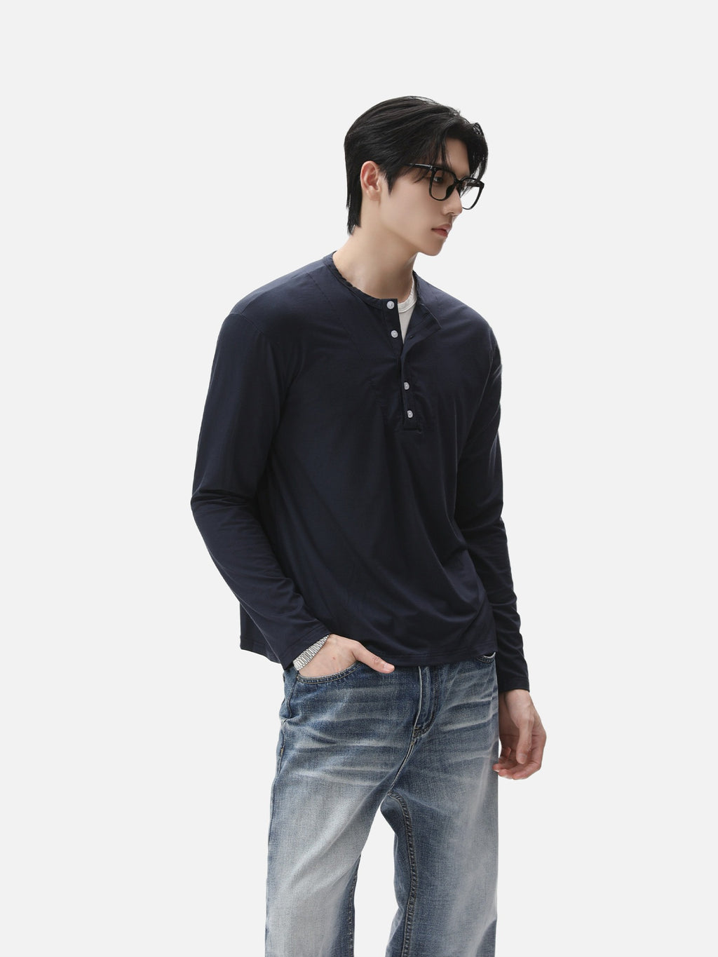 BNB Layered Henley Long Sleeve (2colors)