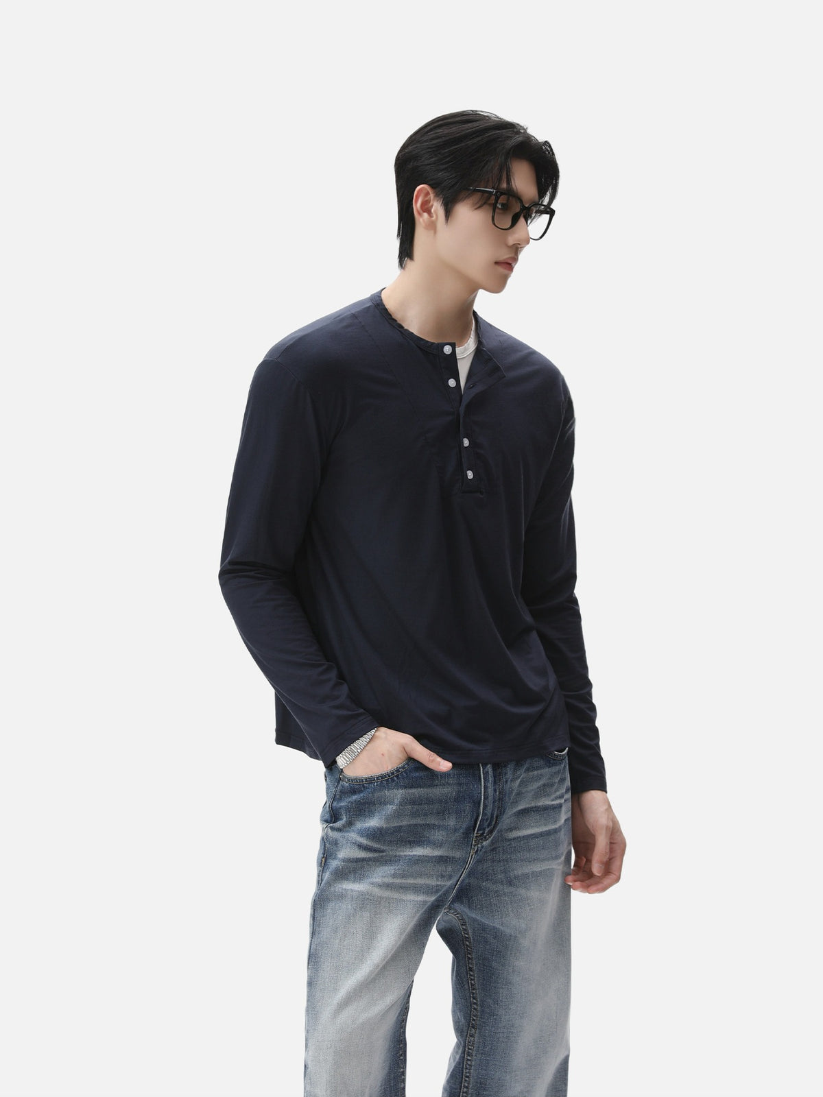 BNB Layered Henley Long Sleeve (2colors)