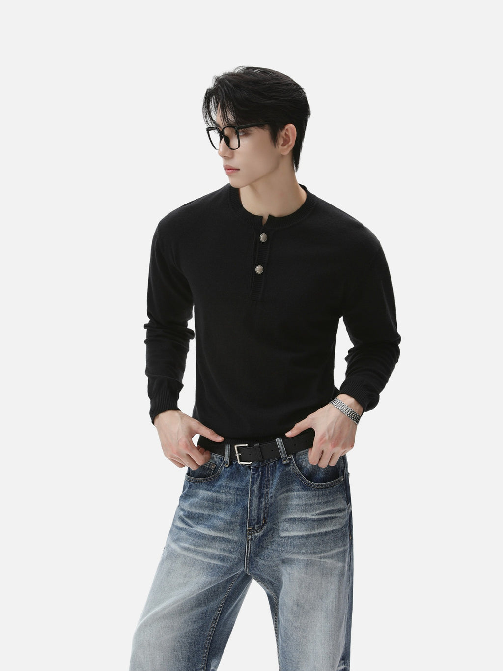 BNB Frame-Drape Knit Henley (3colors)