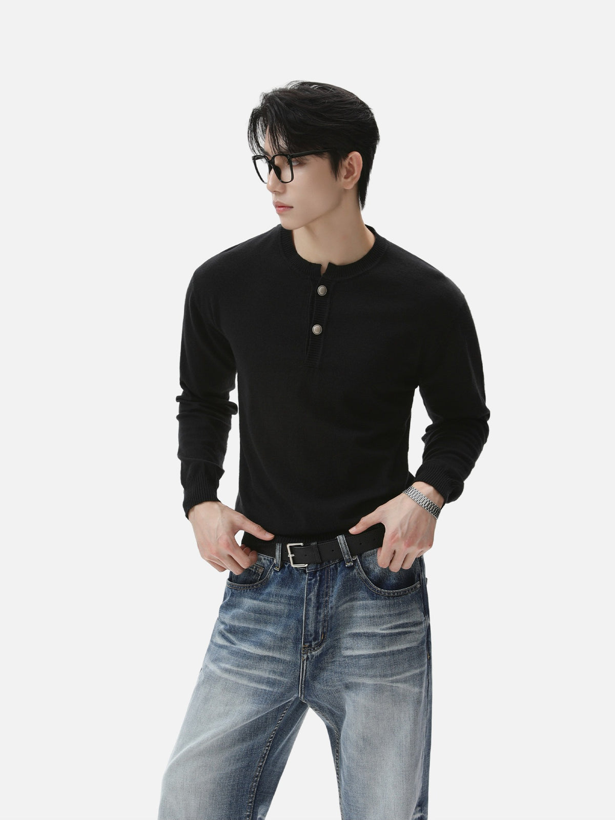 BNB Frame-Drape Knit Henley (3colors)