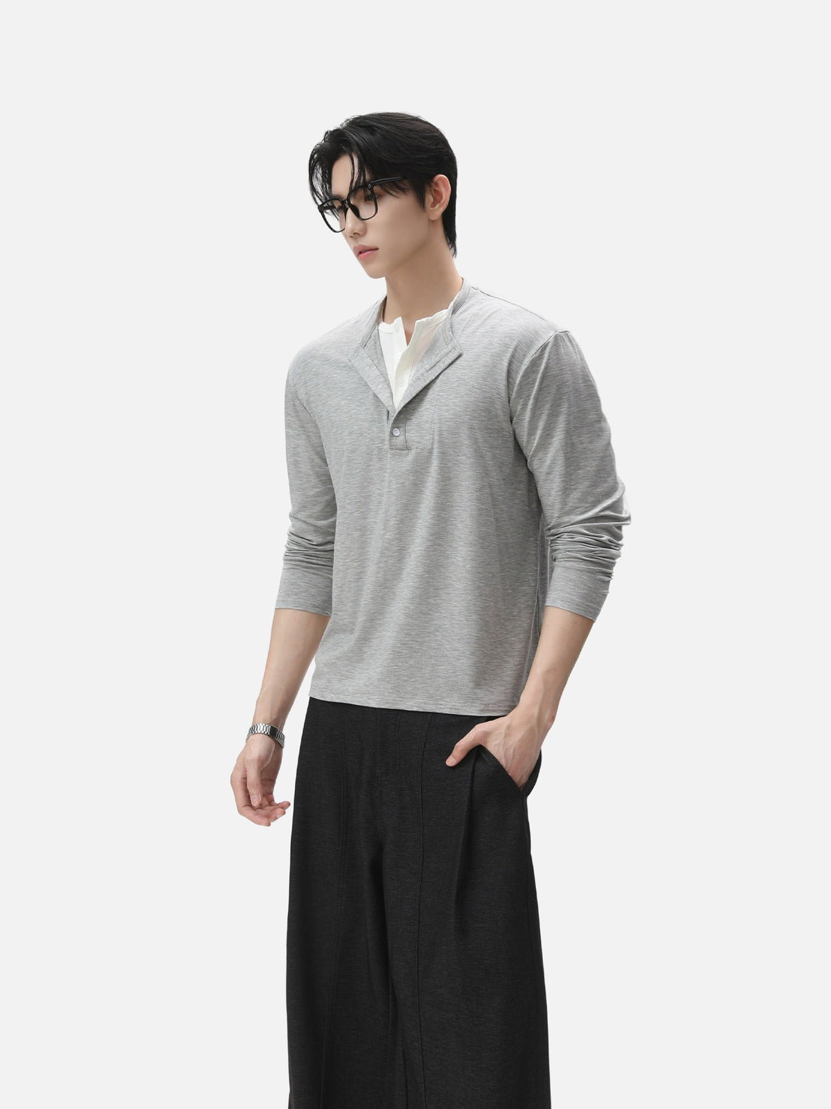 BNB Layered Henley Long Sleeve (2colors)